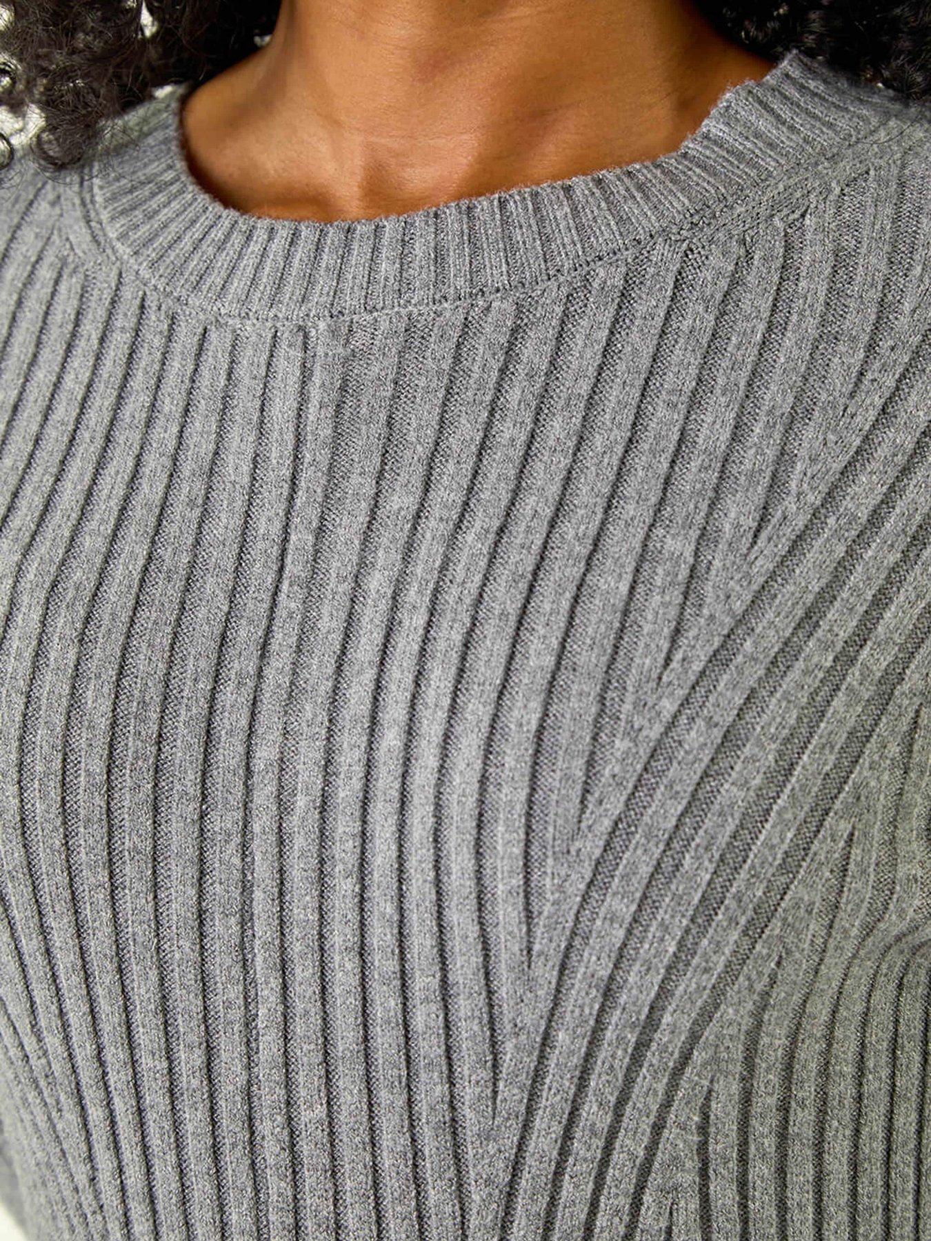 Roman Petite Ribbed Knitted Dress - Grey | Very