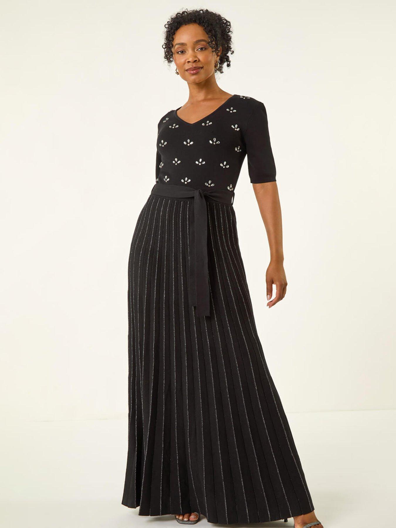 Roman Petite Hotfix Knitted Midi Dress - Black