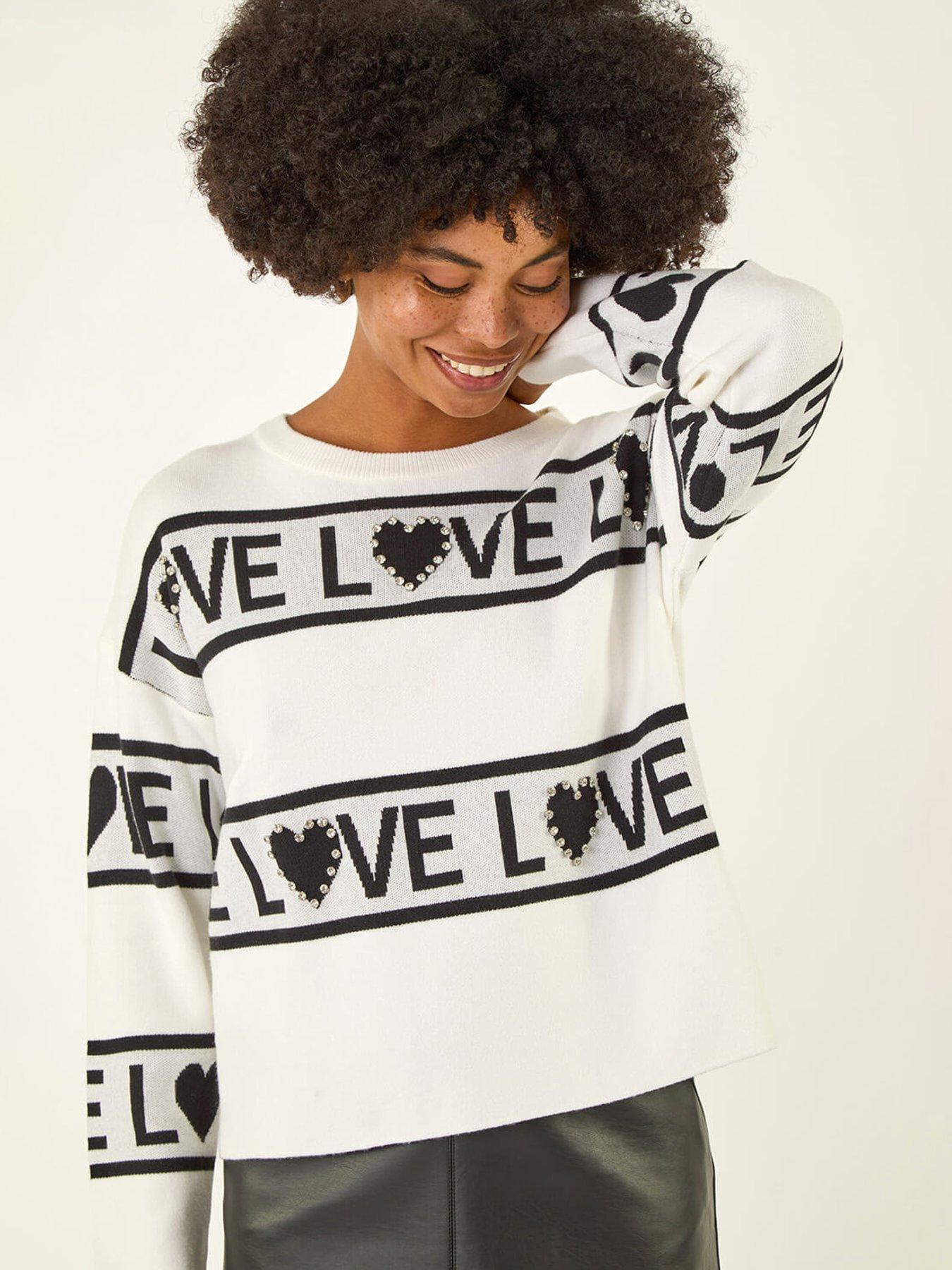 Roman Love Motif Knit Jumper - White
