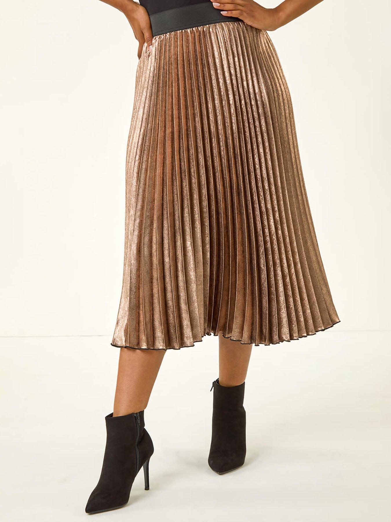 Roman Petite Metallic Pleated Skirt Brown Very