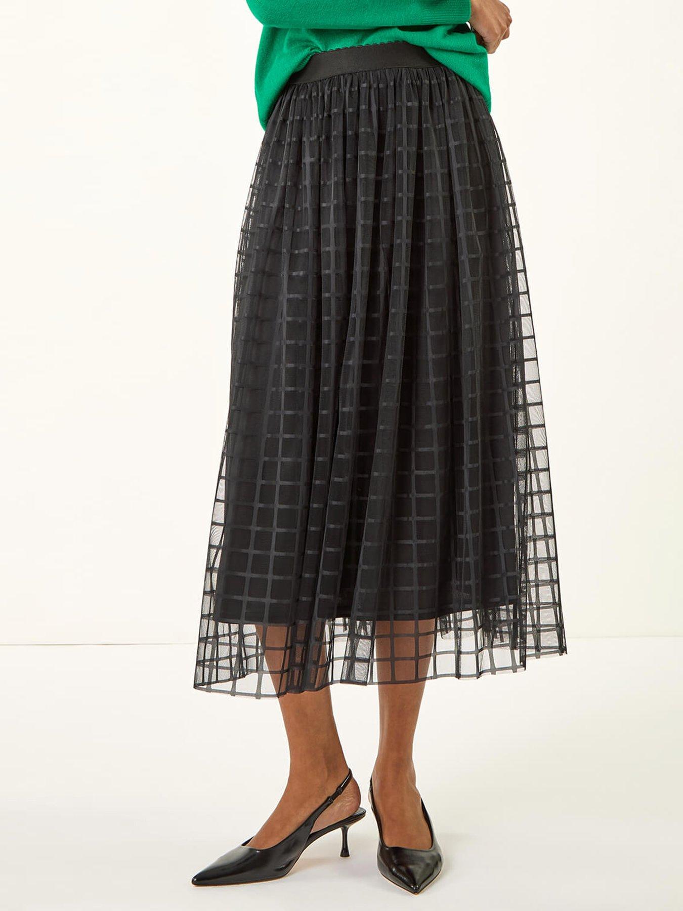 Roman Geometric Mesh Overlay Skirt - Black