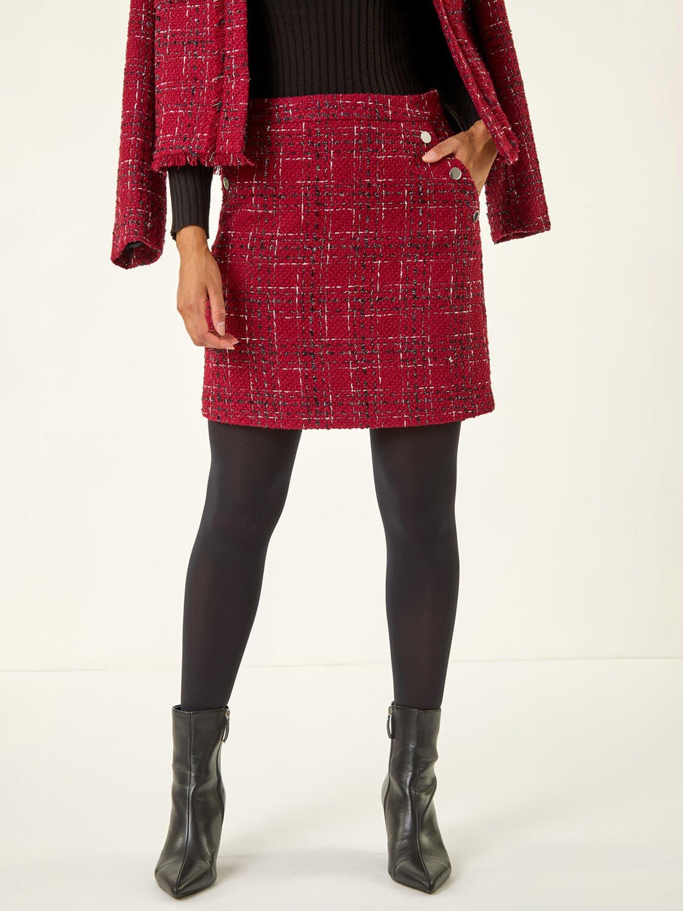 Roman Checkered Boucle A-line Skirt - Red
