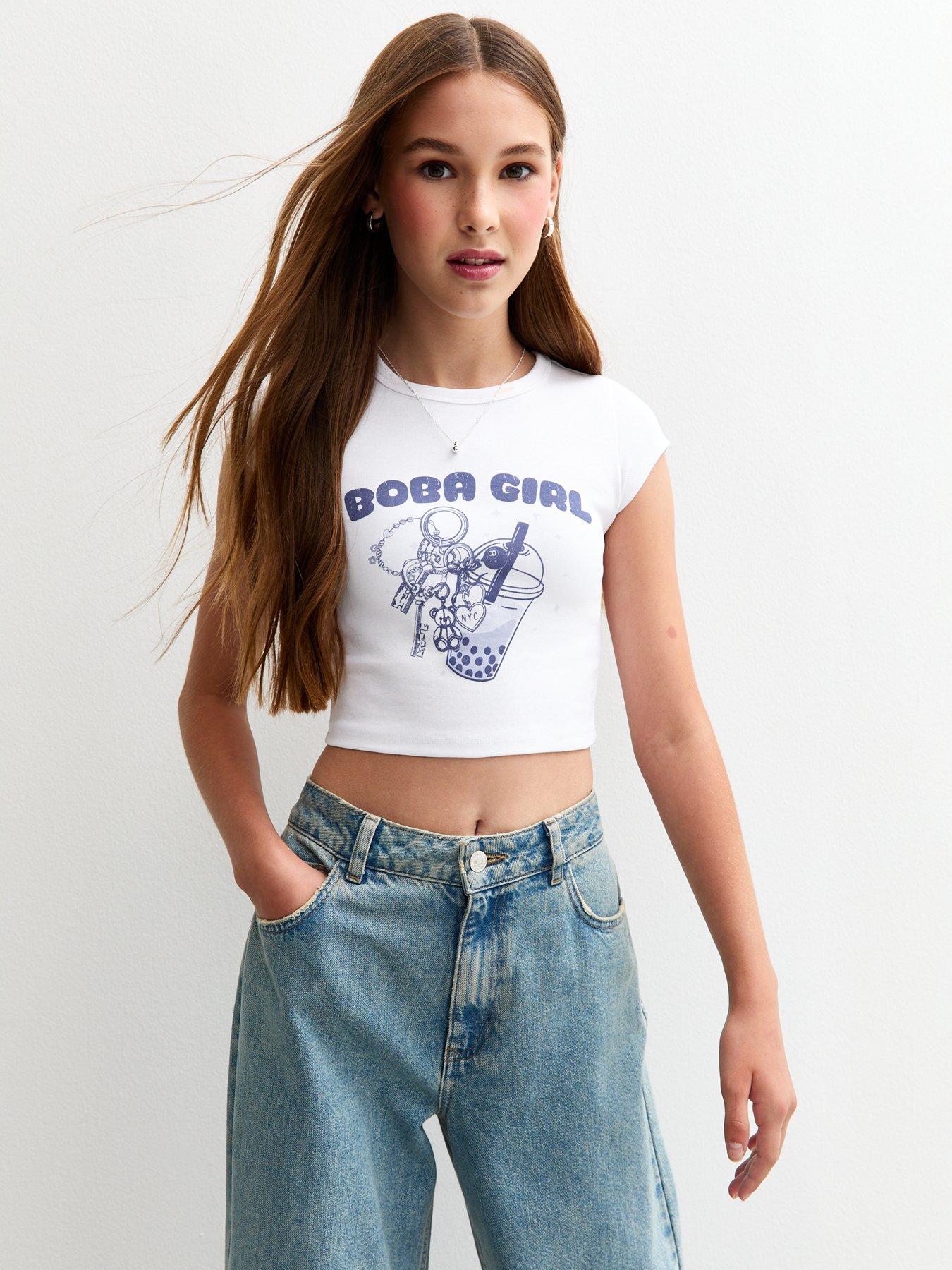 Image 1 of 5 of New Look 915 Boba Tea Charm Cap Sleeve Cropped T-Shirt - White