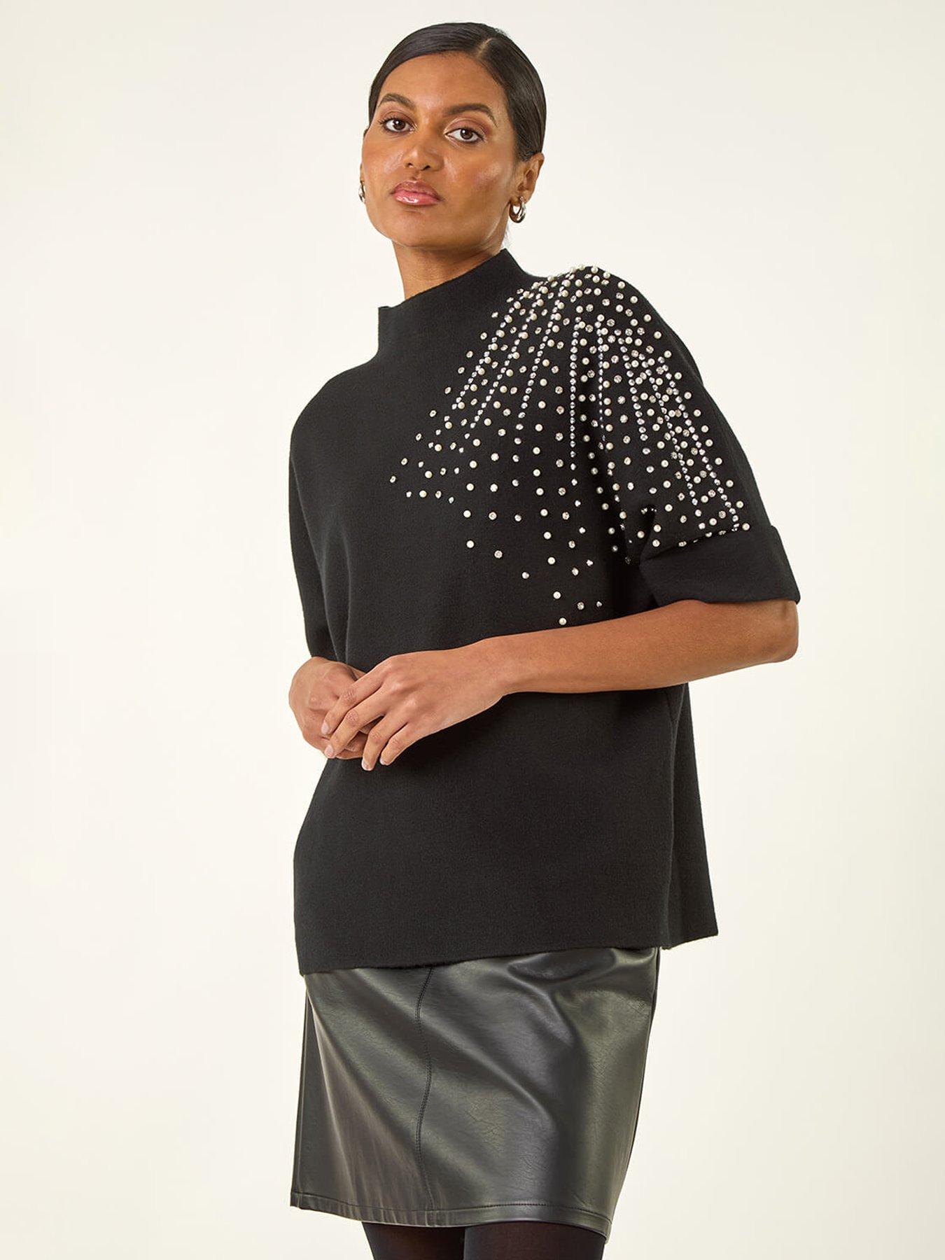 Roman Shimmer Shoulder Knit Jumper - Black