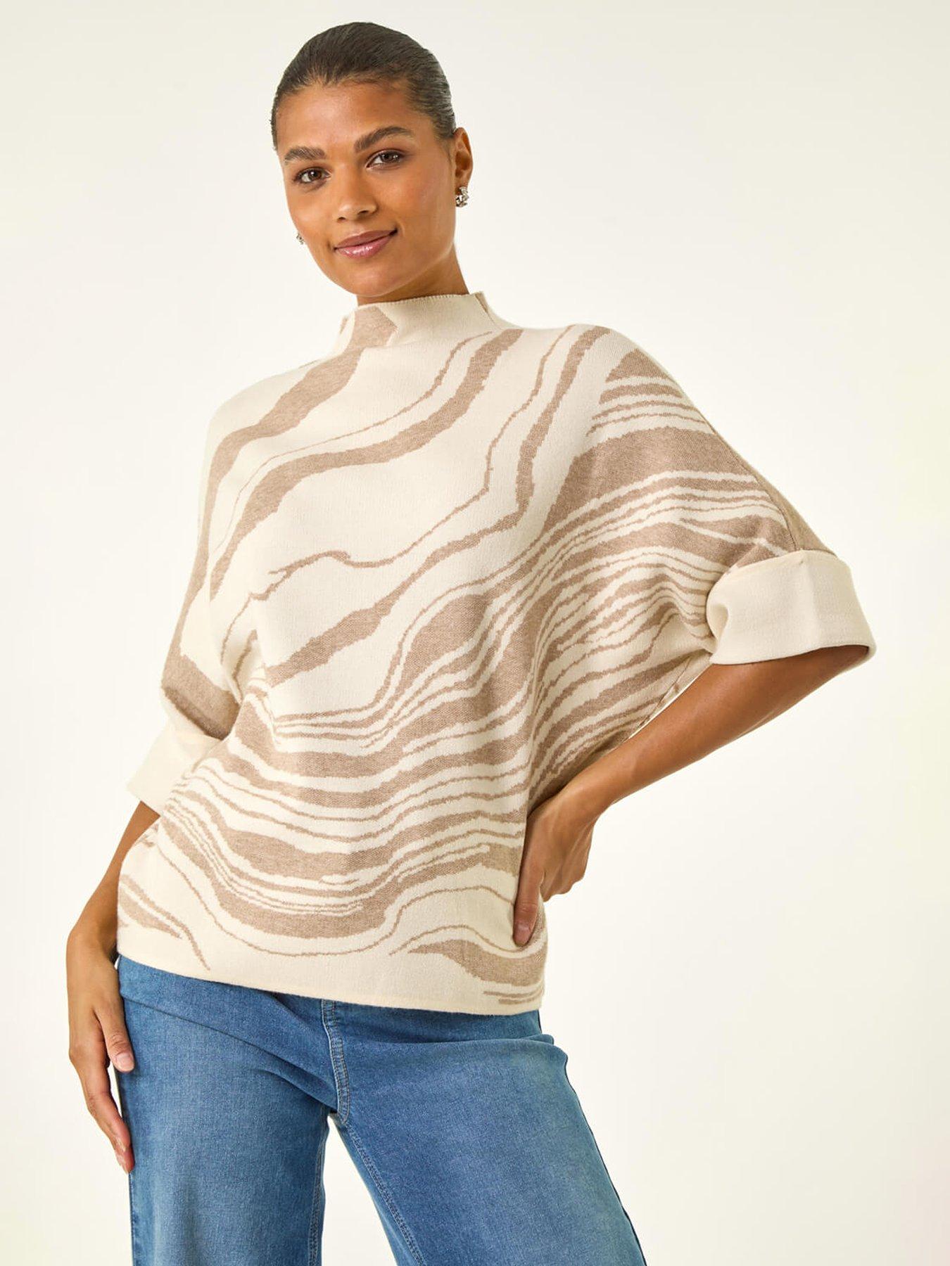Roman Marble High Neck Knit Jumper - Beige