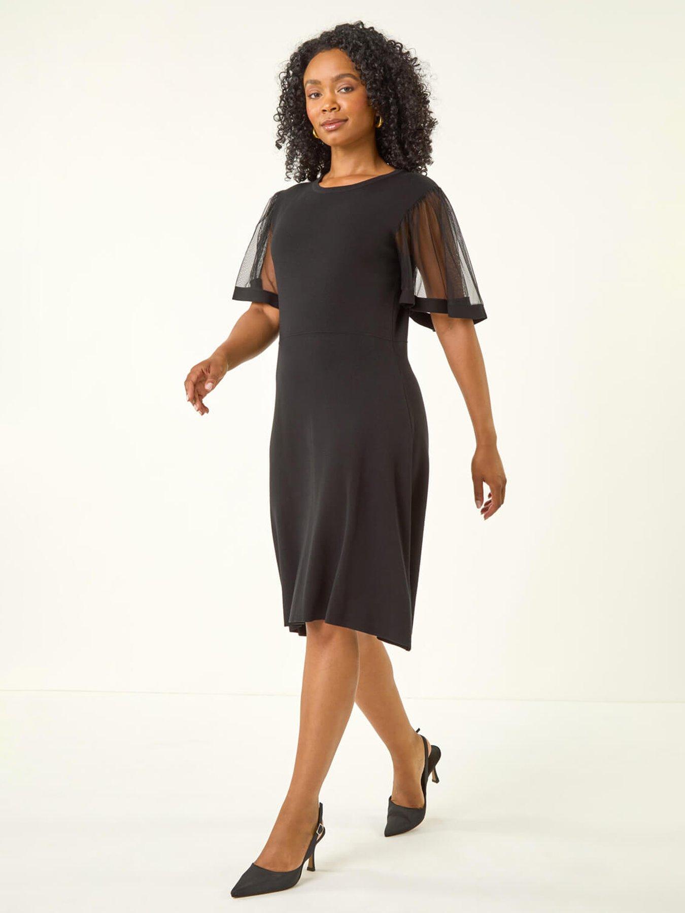 Roman Petite Knitted Mesh Dress - Black