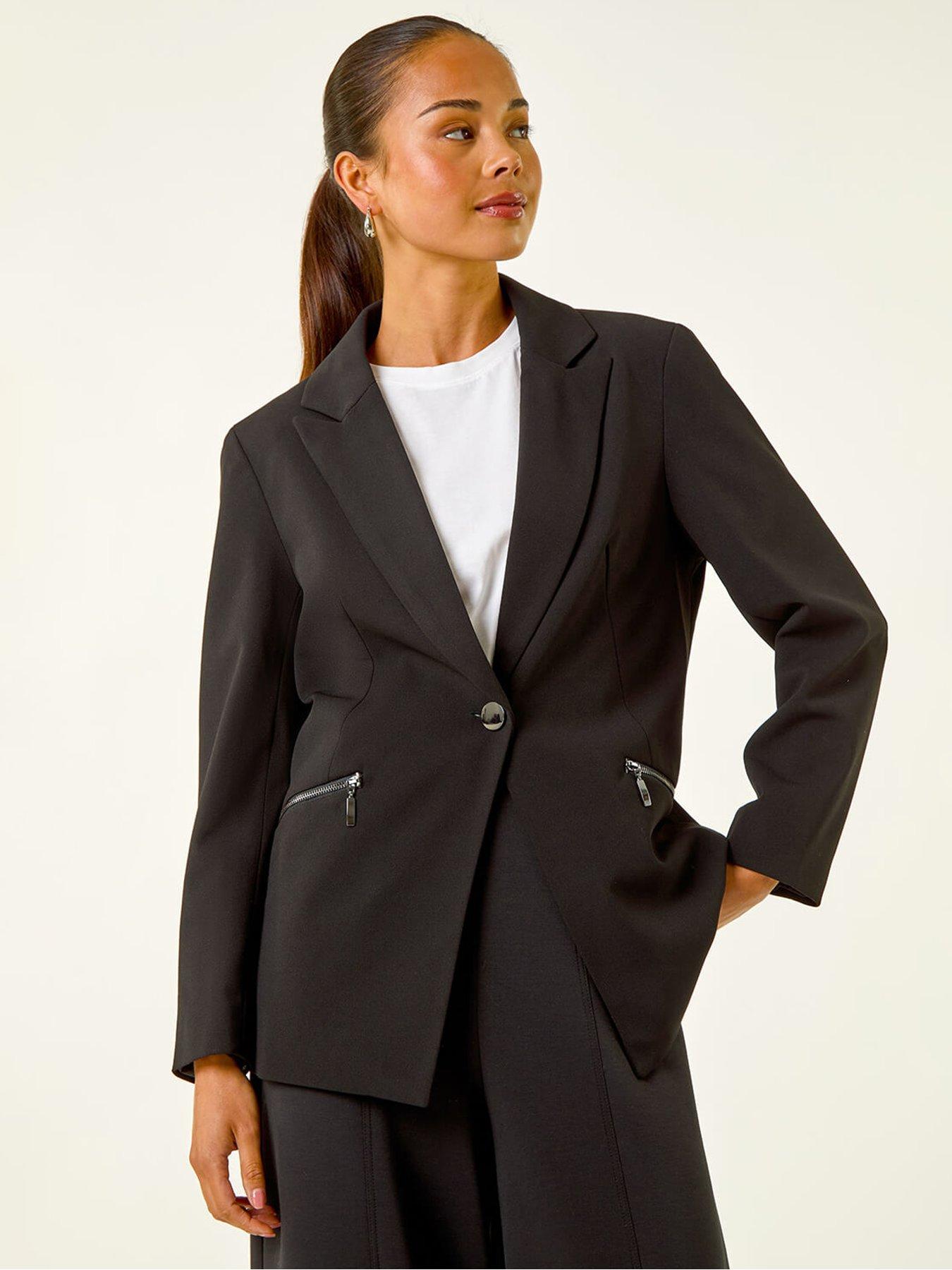 Roman Petite Zip Pocket Stretch Blazer - Black