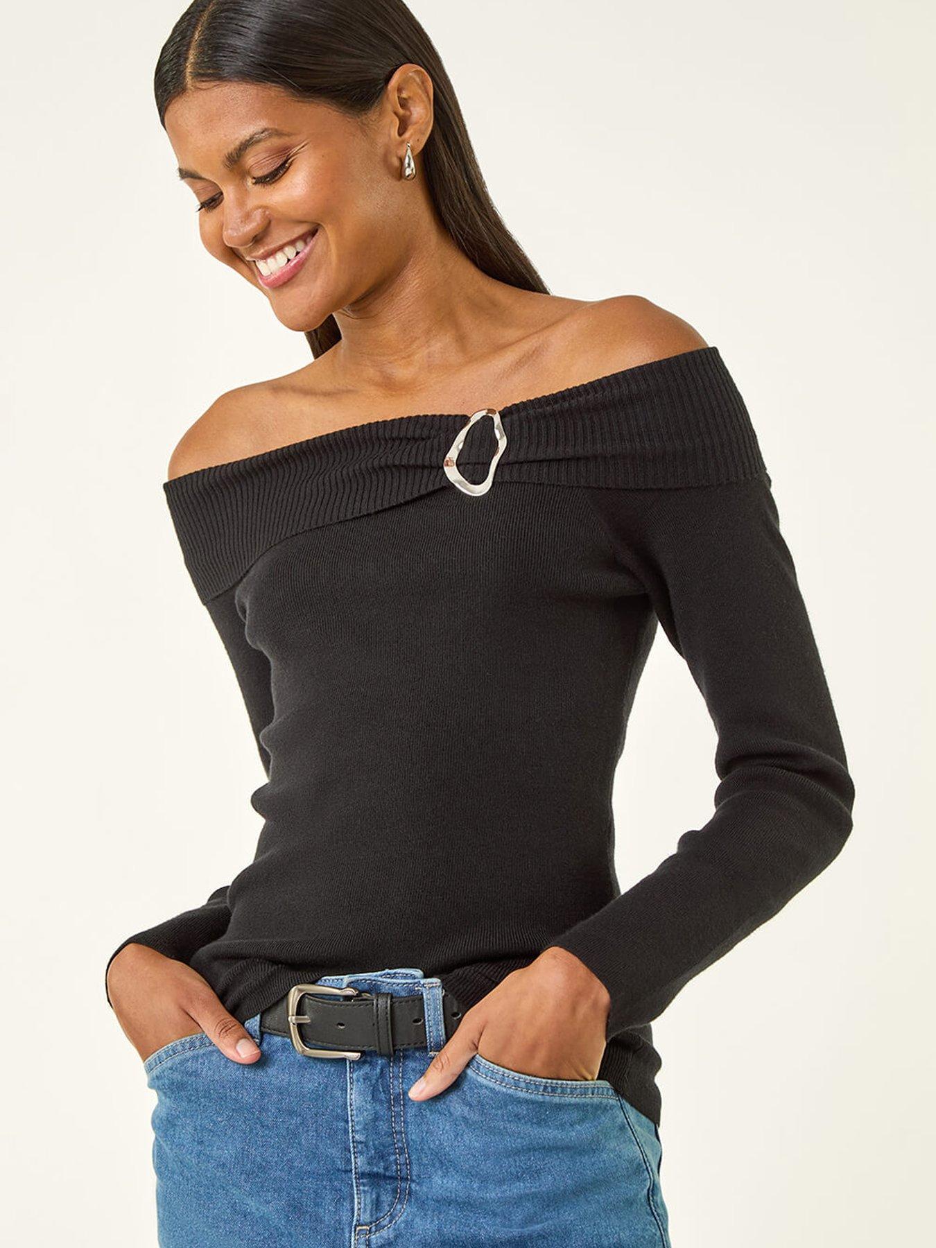 Roman Bardot Hardware Knit Jumper - Black