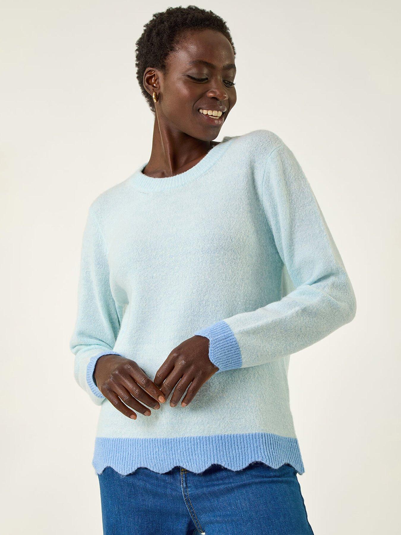 Roman Scalloped Scarf Knit Jumper - Blue