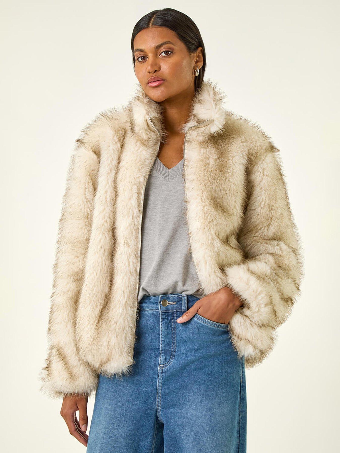 Roman Tipped Faux Fur Relaxed Bomber - Grey