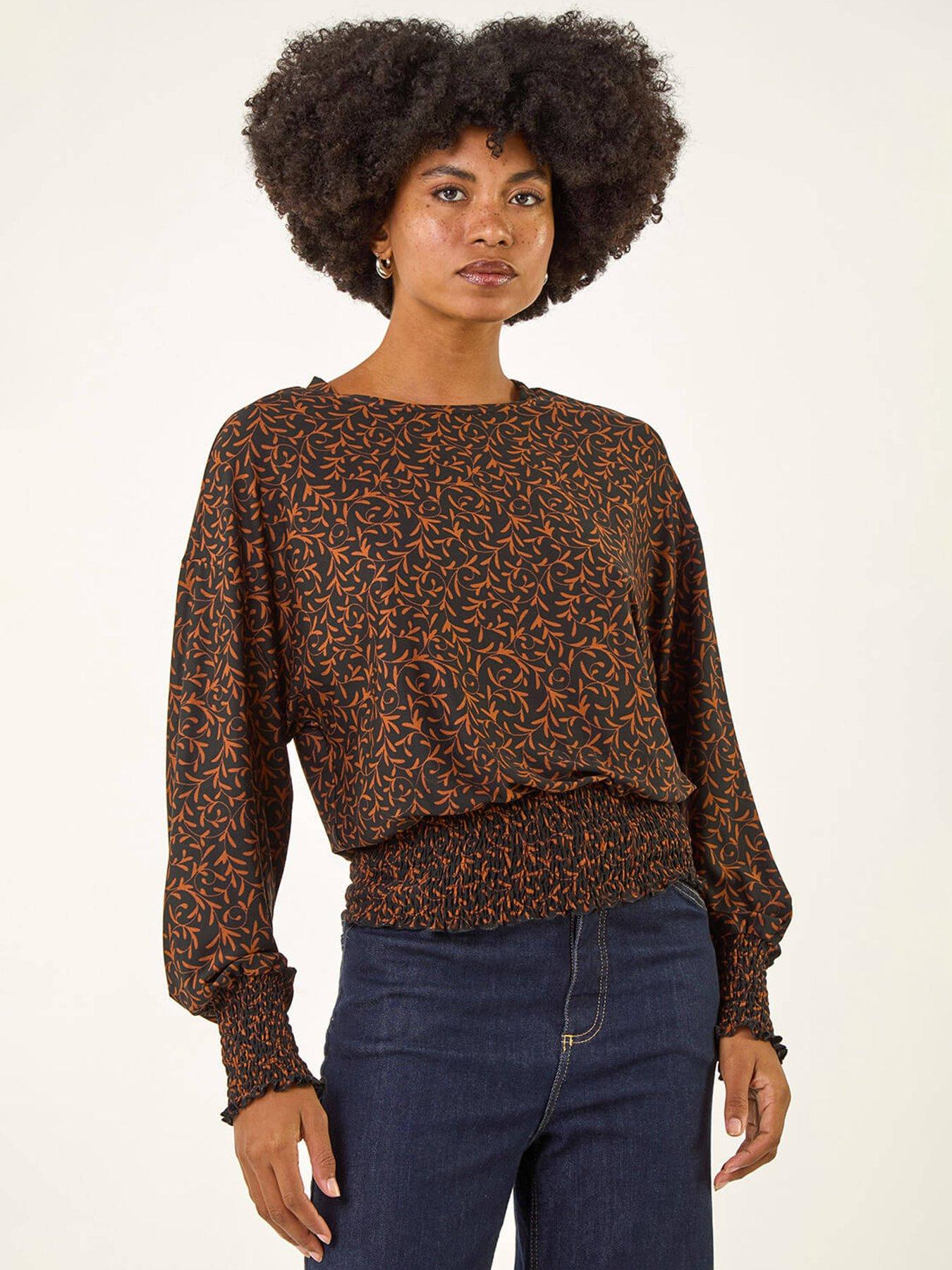 Roman Abstract Print High Neck Top - Black