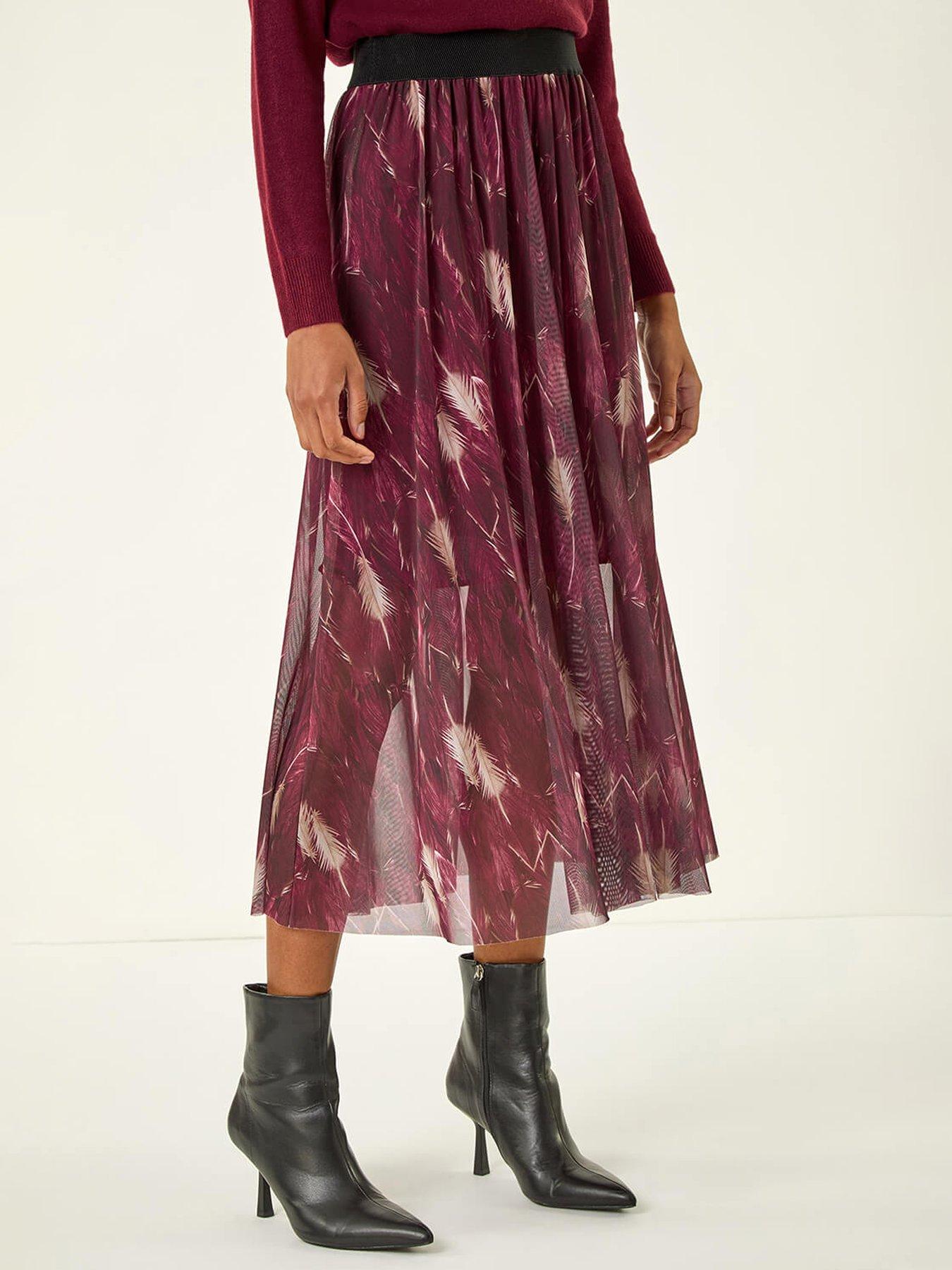 Roman Abstract Print Mesh Overlay Skirt - Red