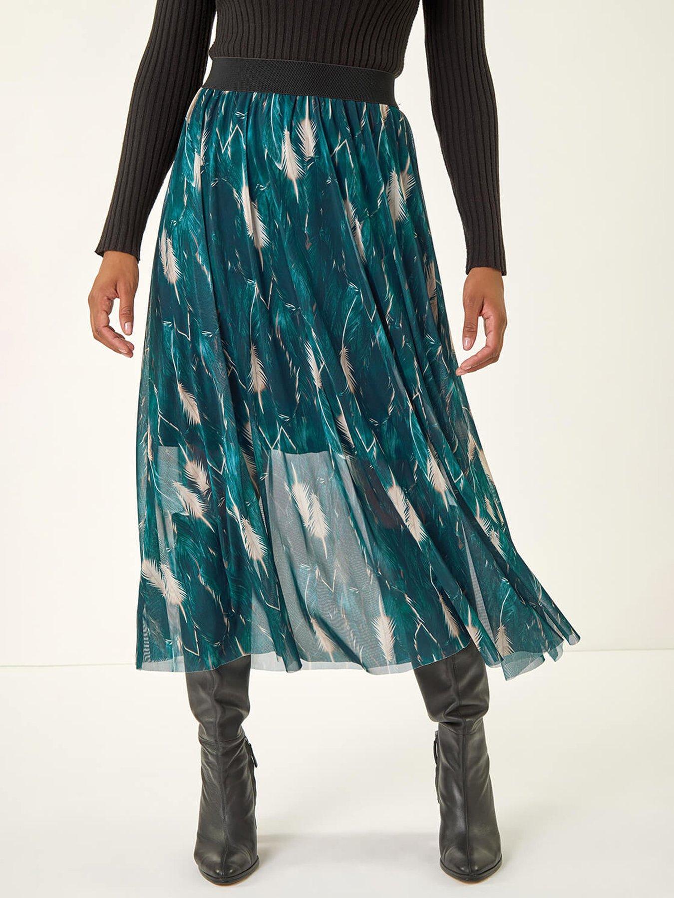 Roman Abstract Print Mesh Overlay Skirt - Blue