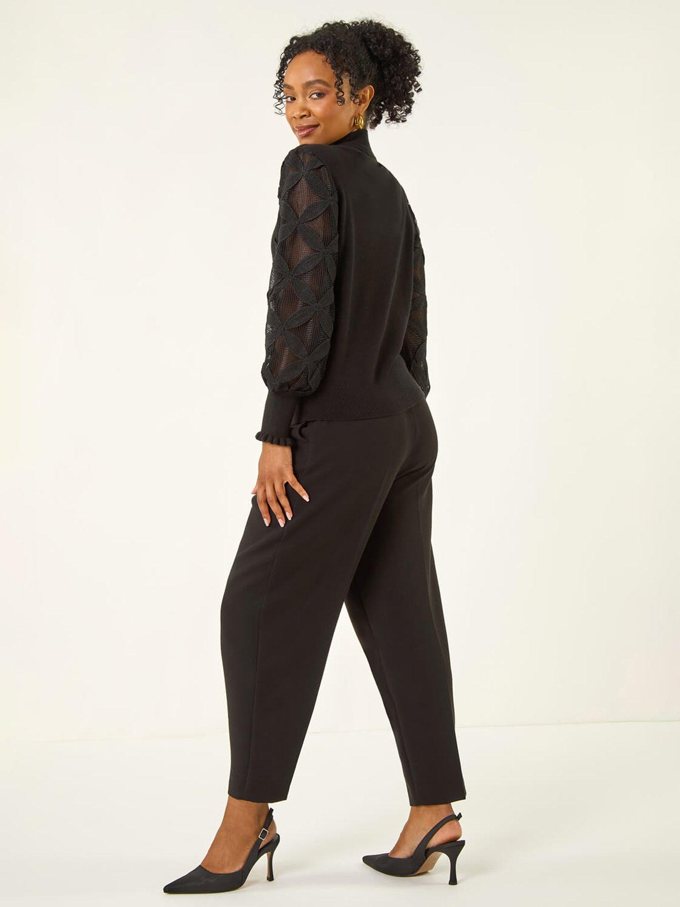 Image 2 of 5 of Roman Petite Lace Sleeve Knit Jumper - Black