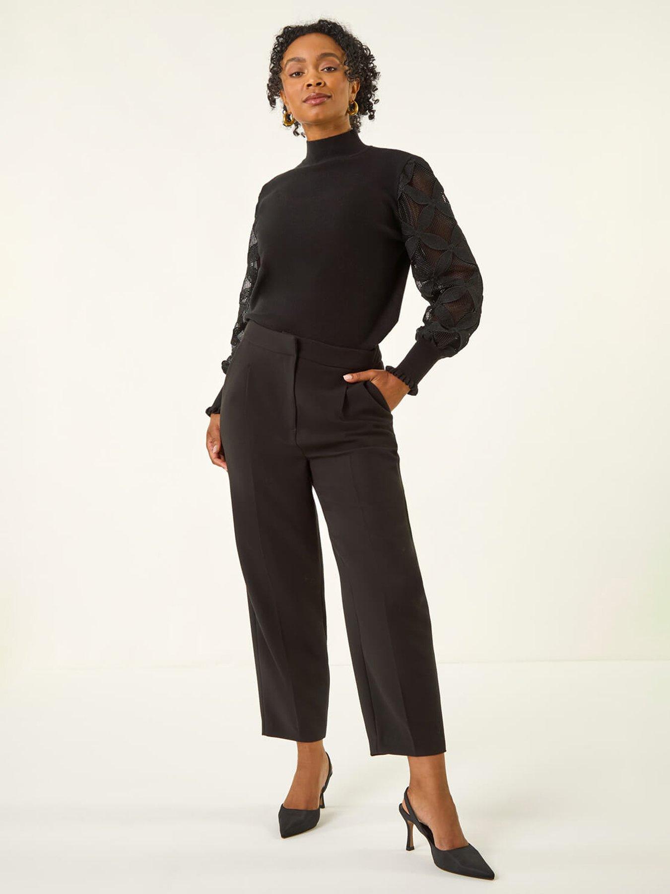 Image 3 of 5 of Roman Petite Lace Sleeve Knit Jumper - Black