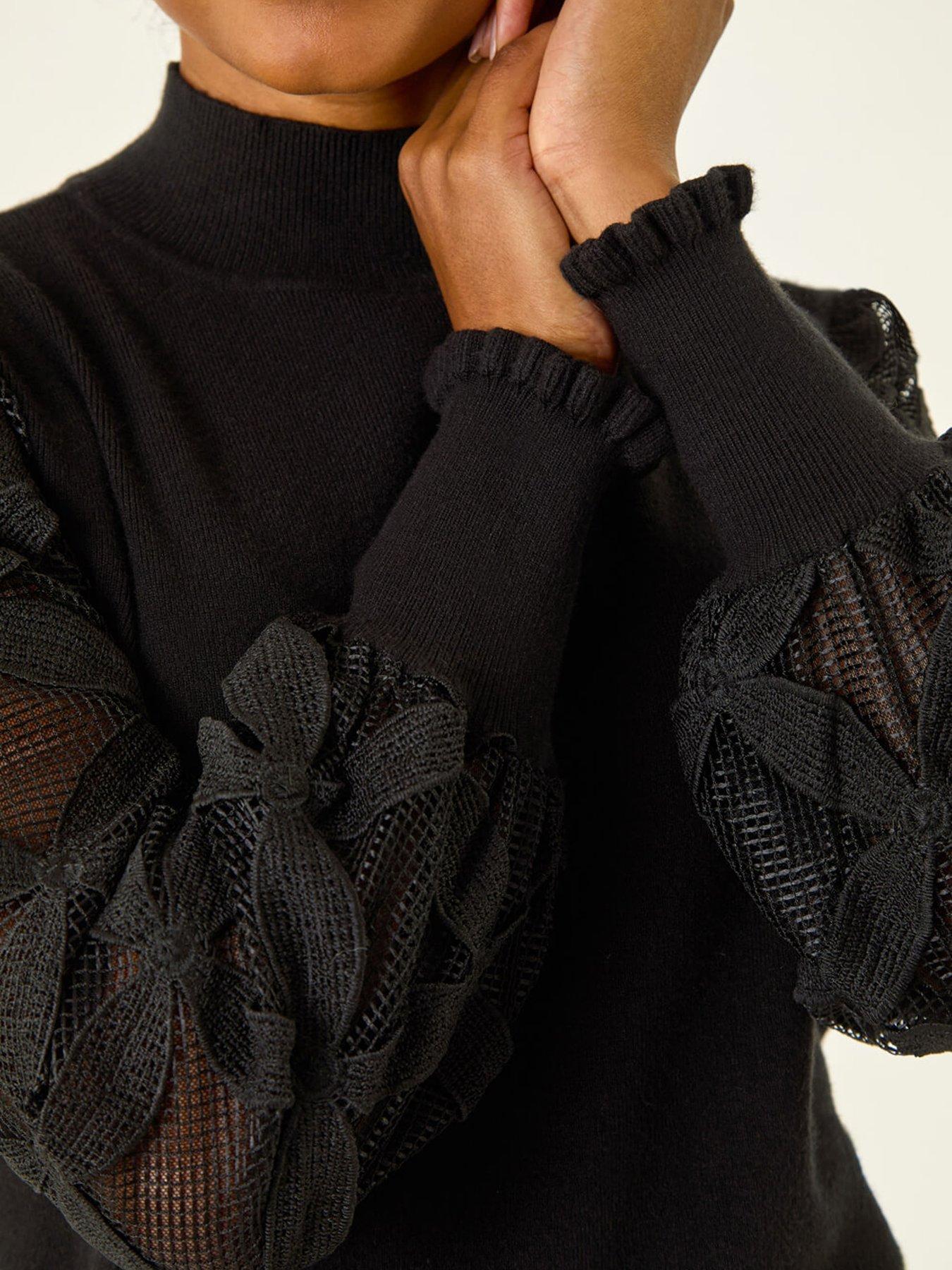 Image 5 of 5 of Roman Petite Lace Sleeve Knit Jumper - Black