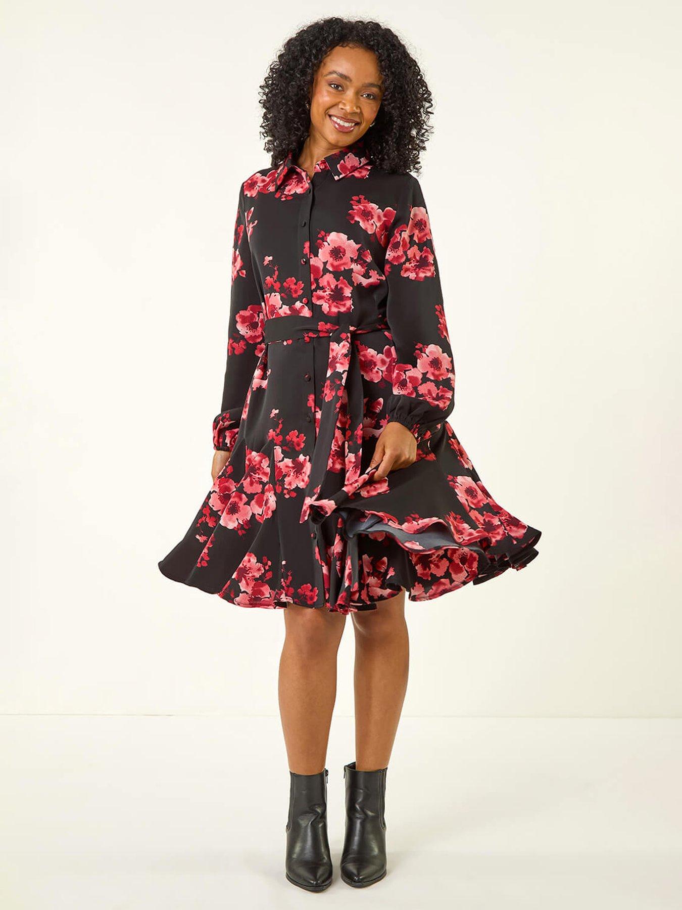 Roman Petite Floral Print Shirt Dress - Red