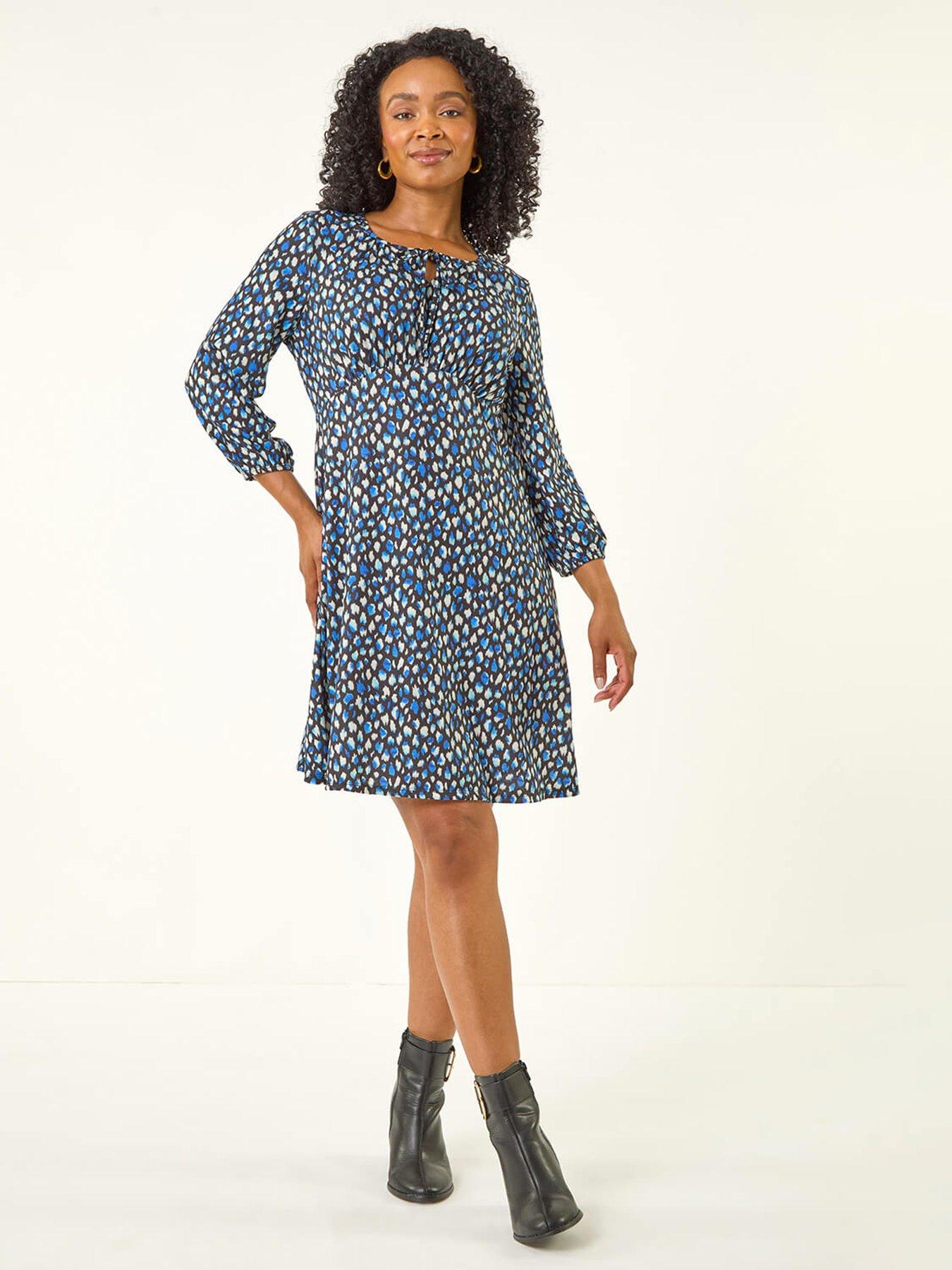 Roman Petite Spot Tie Front Dress - Blue