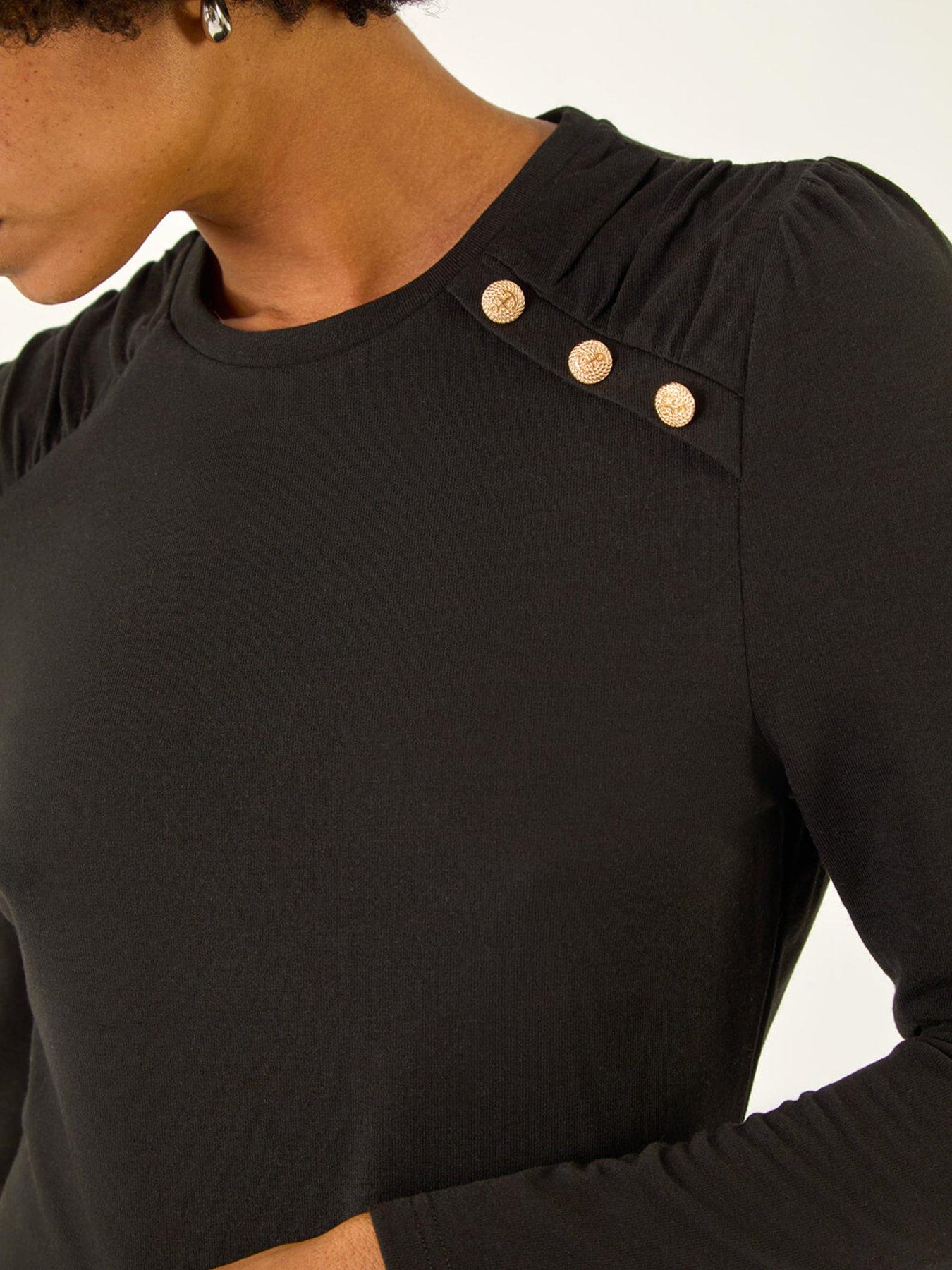 Roman Ruched Button Stretch Top - Black | Very