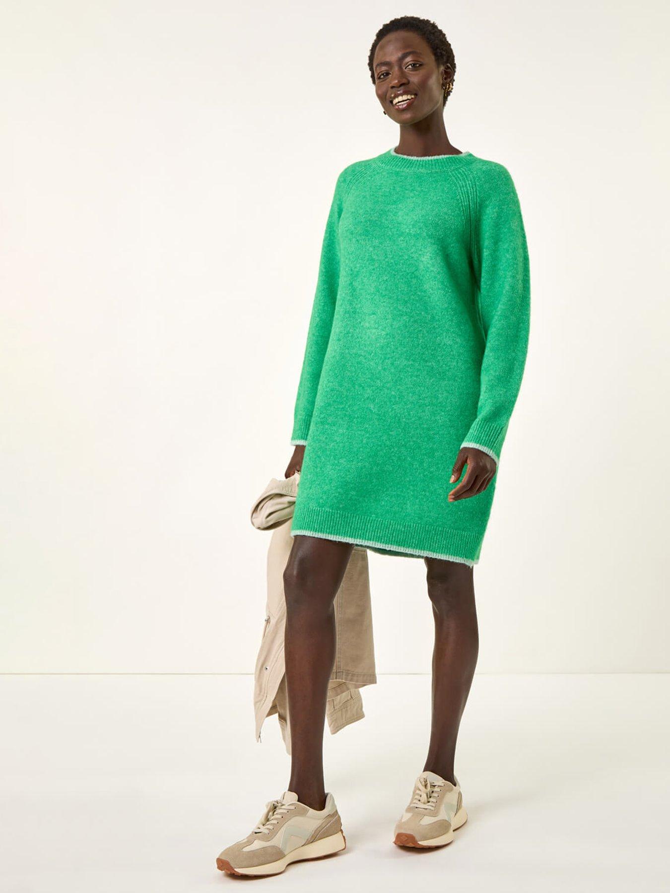 Roman High Neck Knitted Shift Dress - Green
