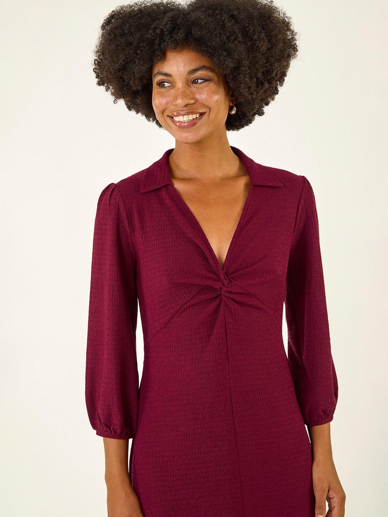 Roman Textured Collared Twist Front Dress - Red | Very