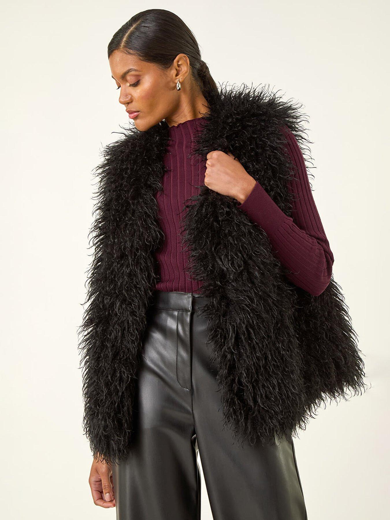 Roman Longline Faux Fur Gilet - Black