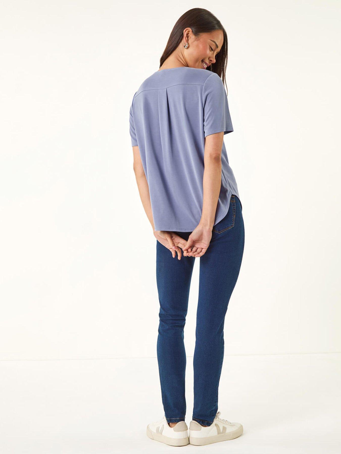 Image 2 of 5 of Roman Petite V-Neck Buttoned Blouse - Blue