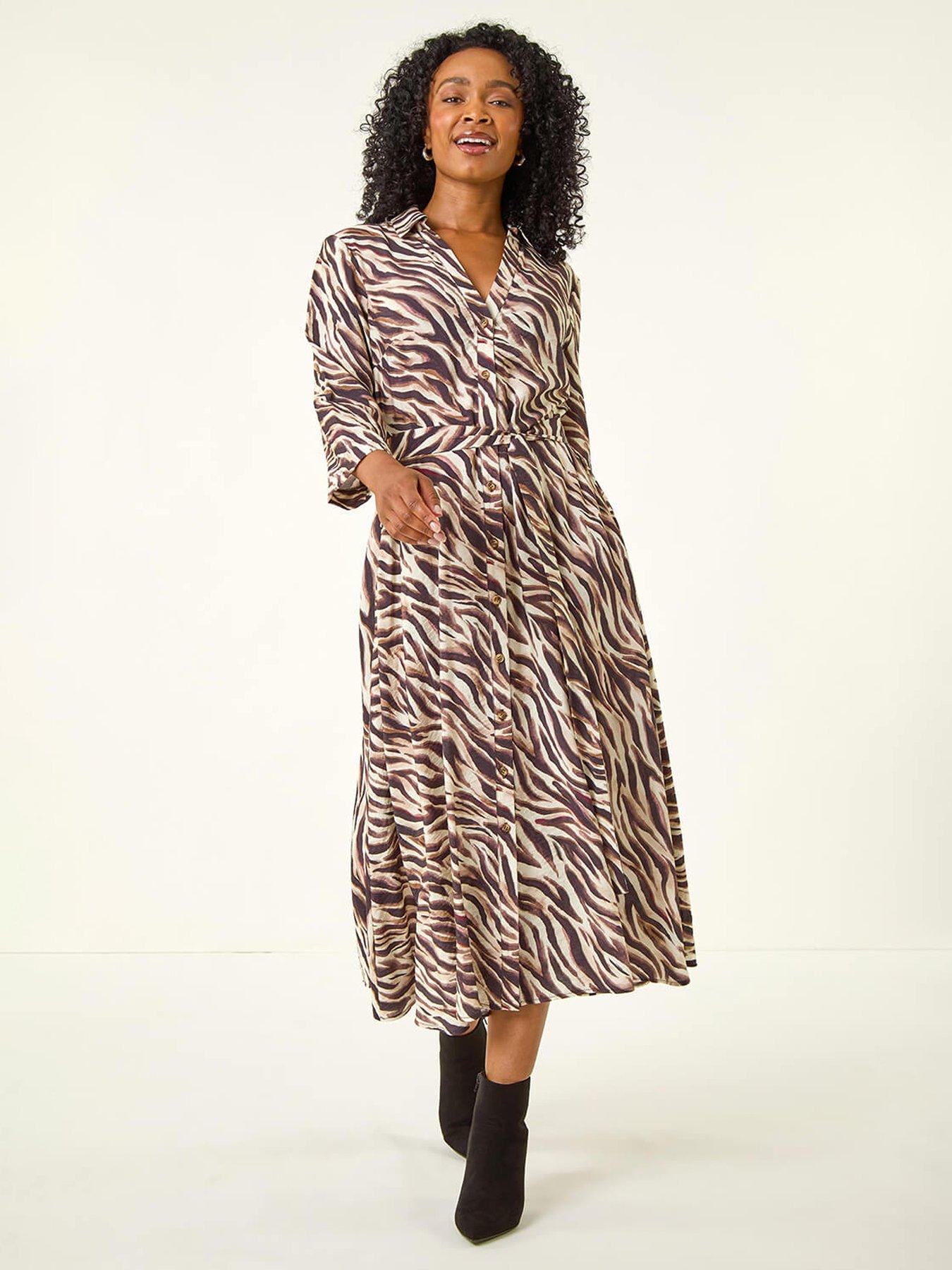 Roman Petite Animal Print Midi Shirt Dress Brown Very