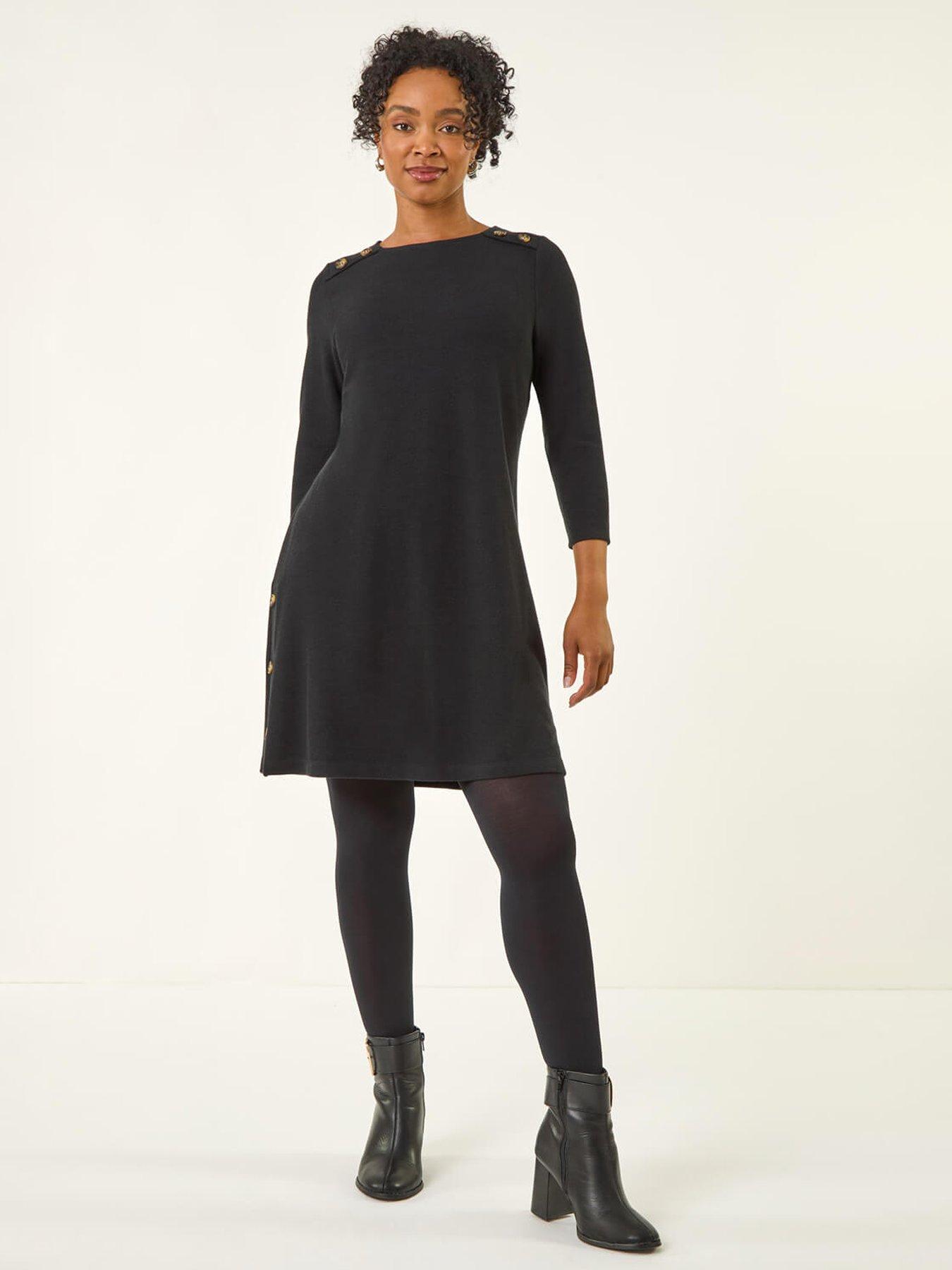Roman Petite Buttoned Stretch Dress - Black