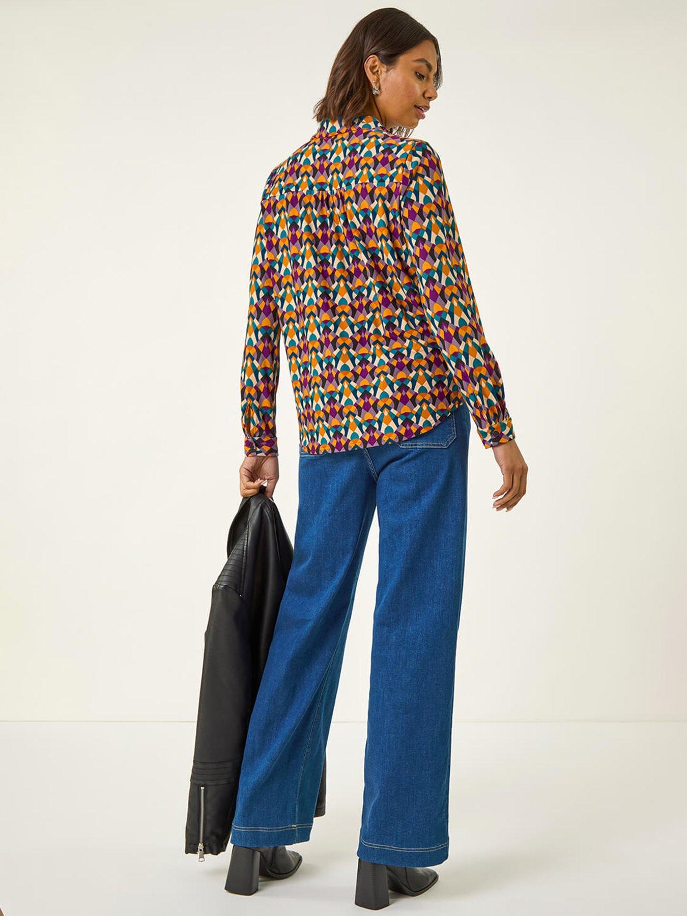 Image 2 of 5 of Roman Geo Print Stretch Top - Orange