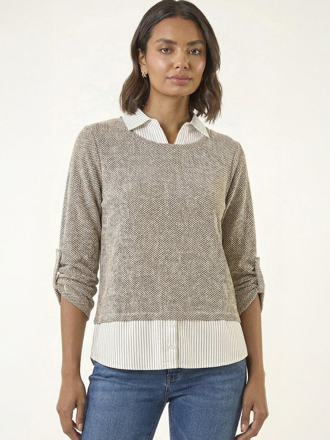 Roman Textured Snit Mock Shirt Beige Very