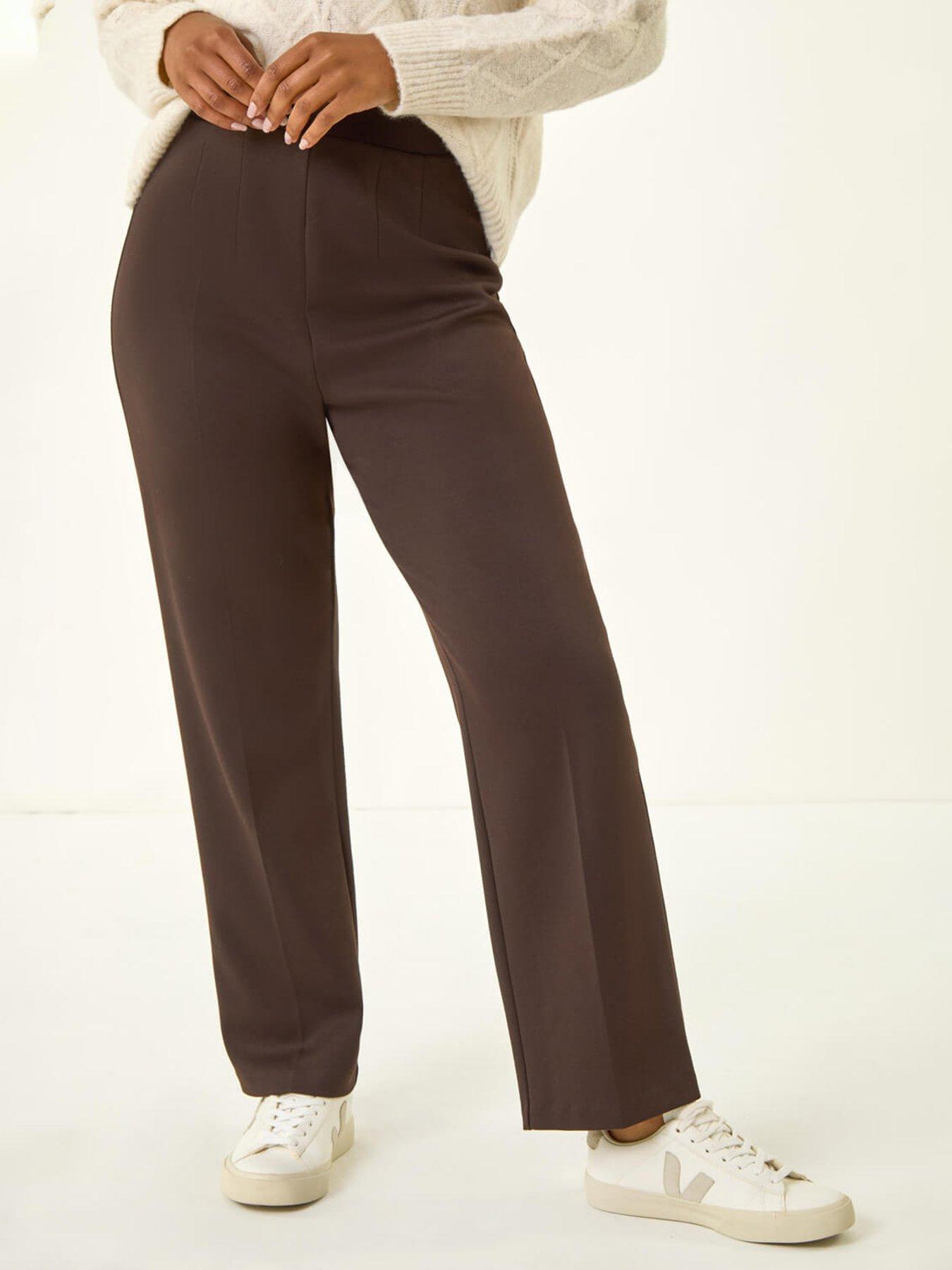Roman Petite Straight Leg Ponte Stretch Trouser - Brown
