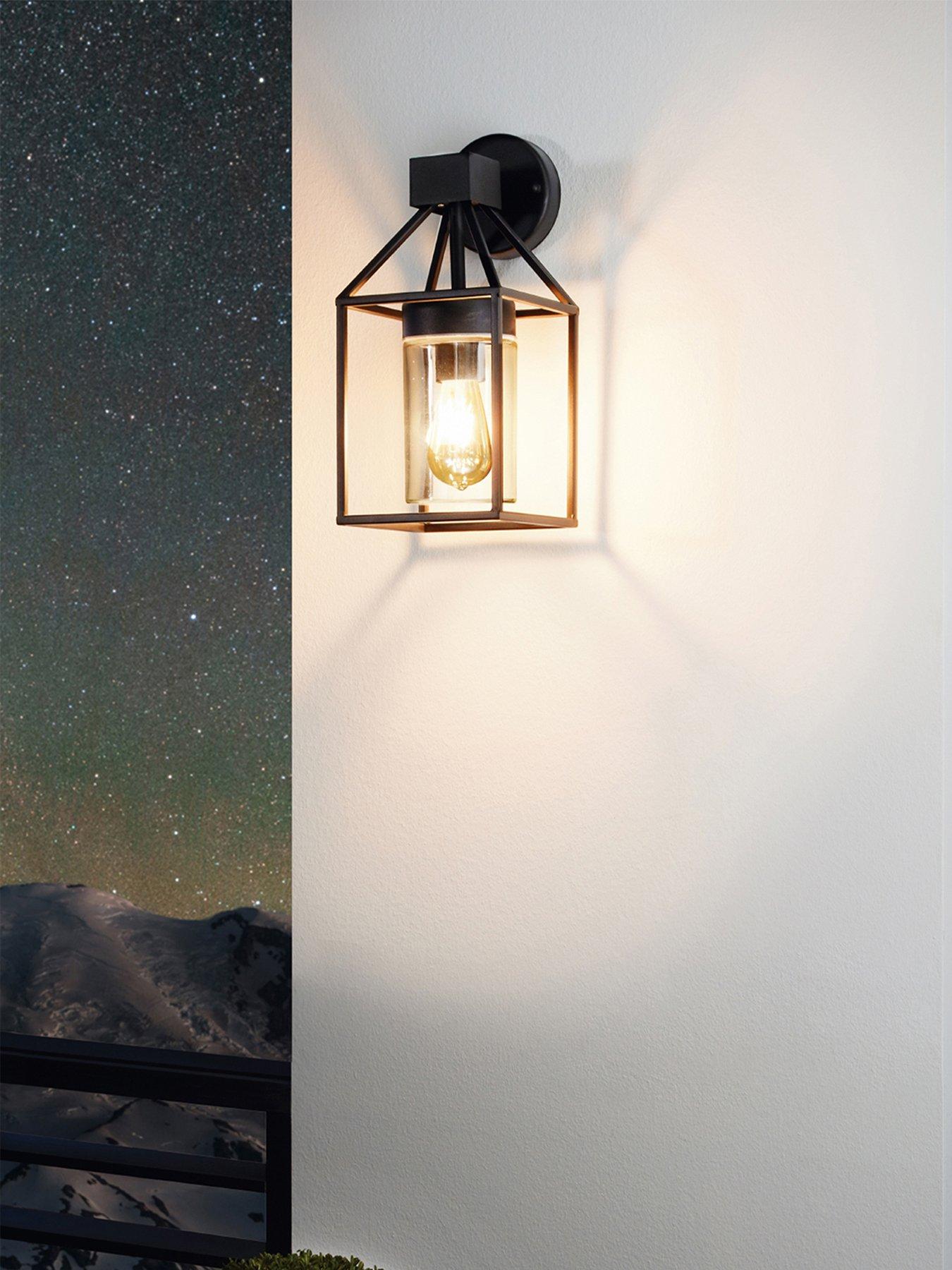 Eglo Trecate Modern Lantern Style Black Clear Outdoor Wall Light