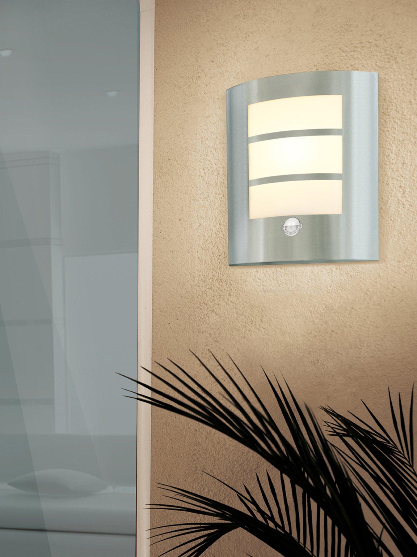 Eglo City Stainless-Steel Exterior Wall Light with Sensor