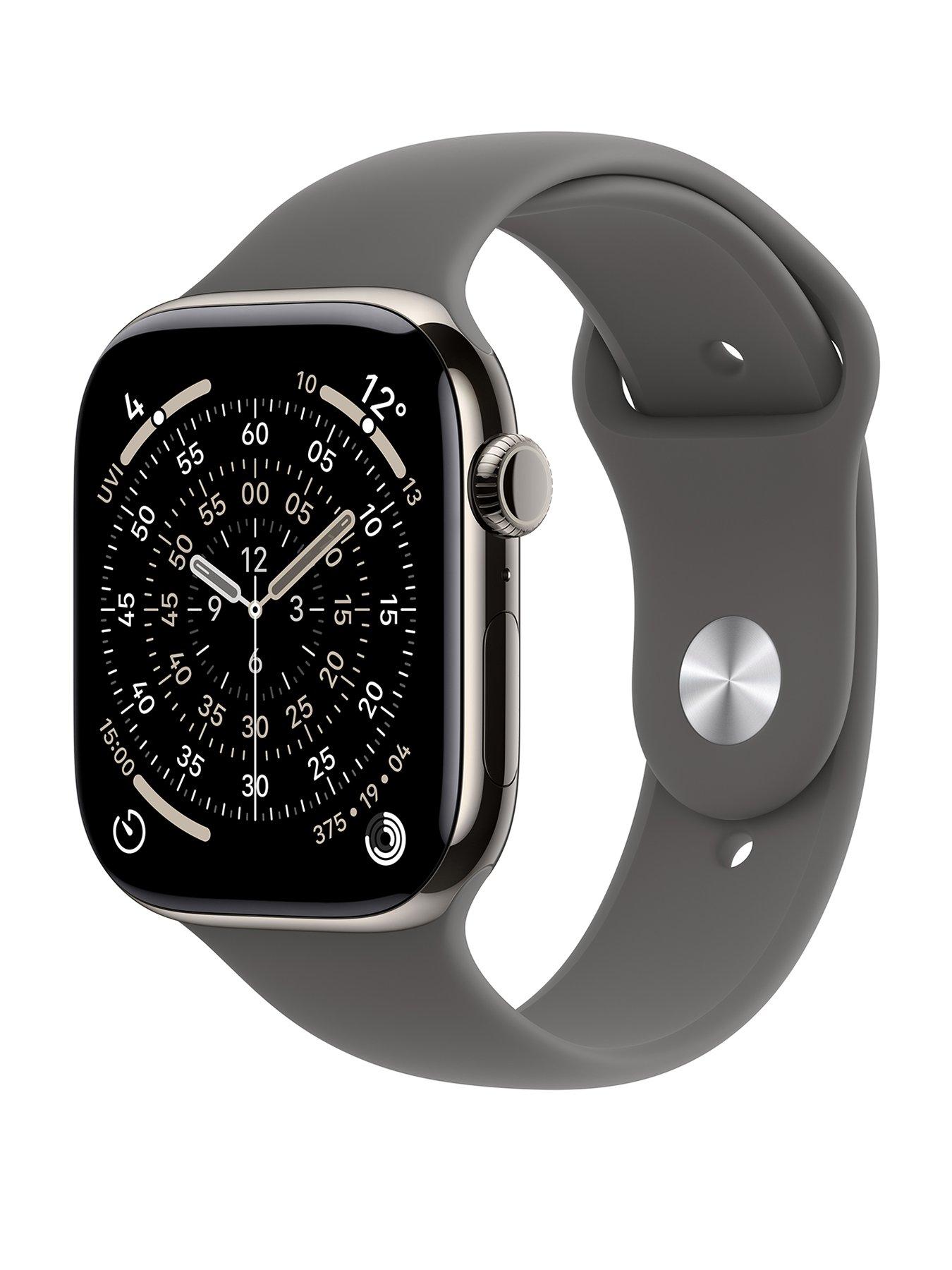 Apple Watch Series 11 (GPS + Cellular, 2025) 46mm Natural Titanium Case with Stone Grey Sport Band - M/L