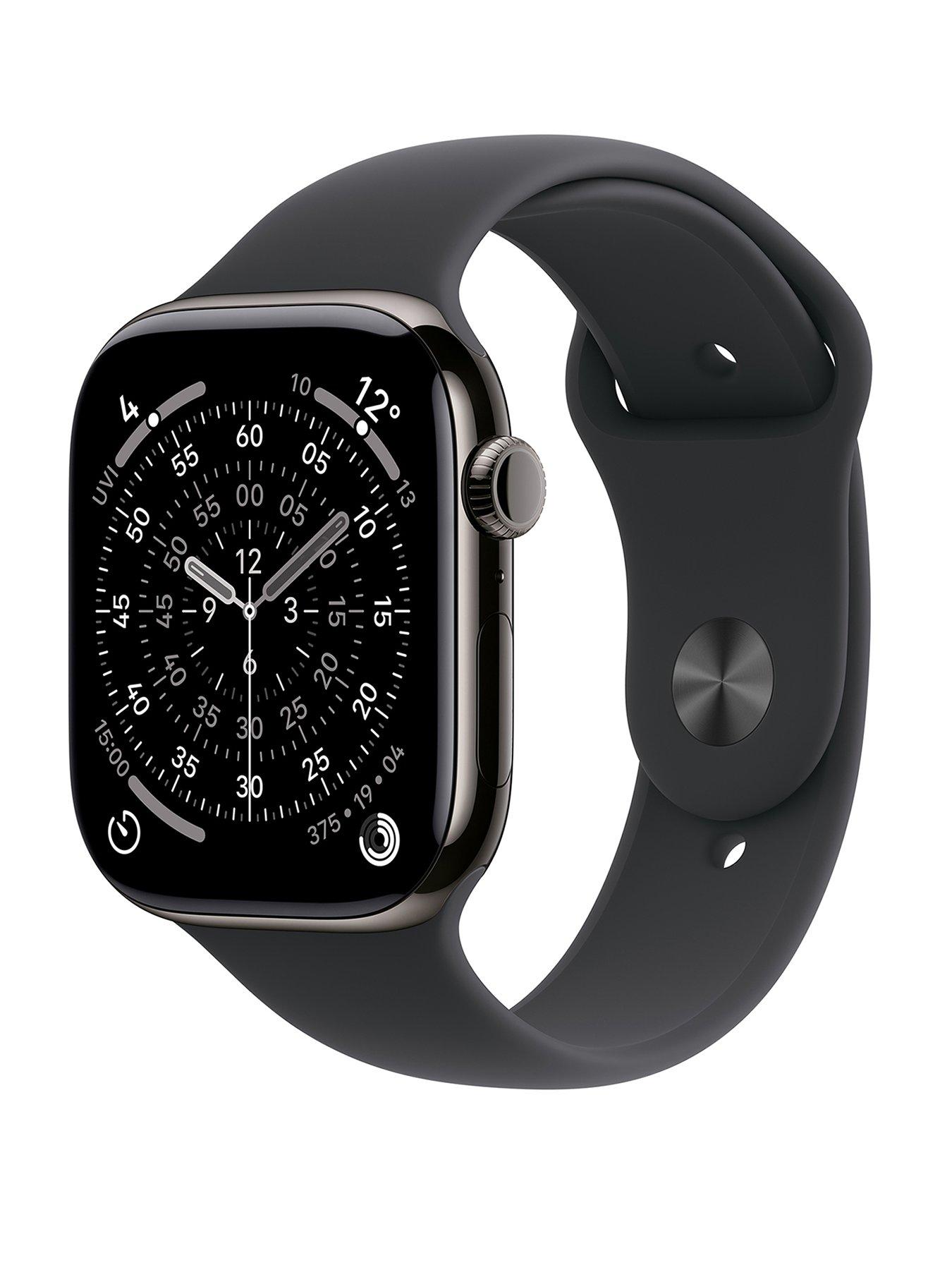 Apple Watch Series 11 (GPS + Cellular, 2025) 46mm Slate Titanium Case with Black Sport Band - S/M