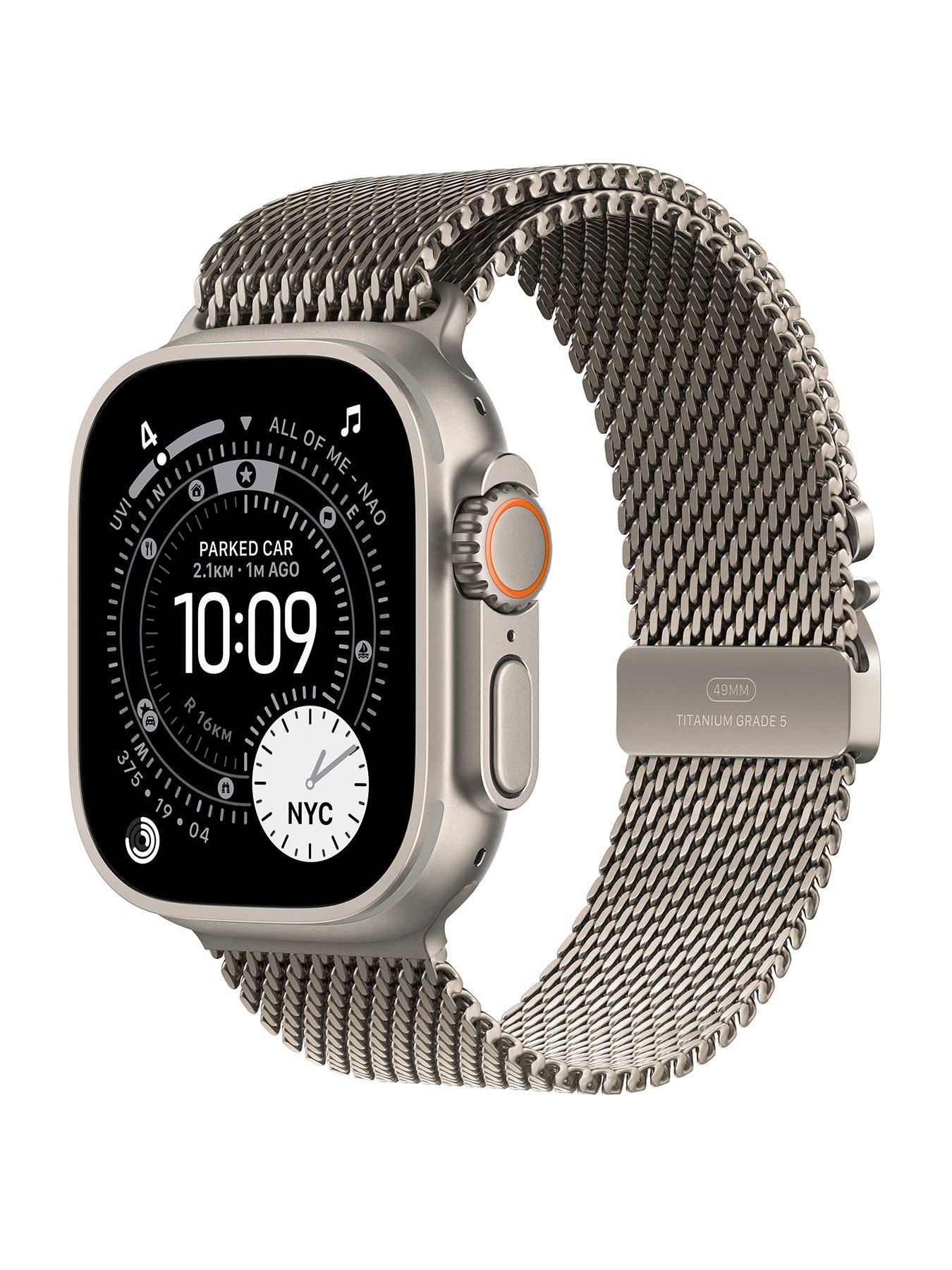 Image 1 of 7 of Apple Watch Ultra 3 (GPS + Cellular, 2025) 49mm&nbsp;Natural Titanium Case with Natural Titanium Milanese Loop - Large