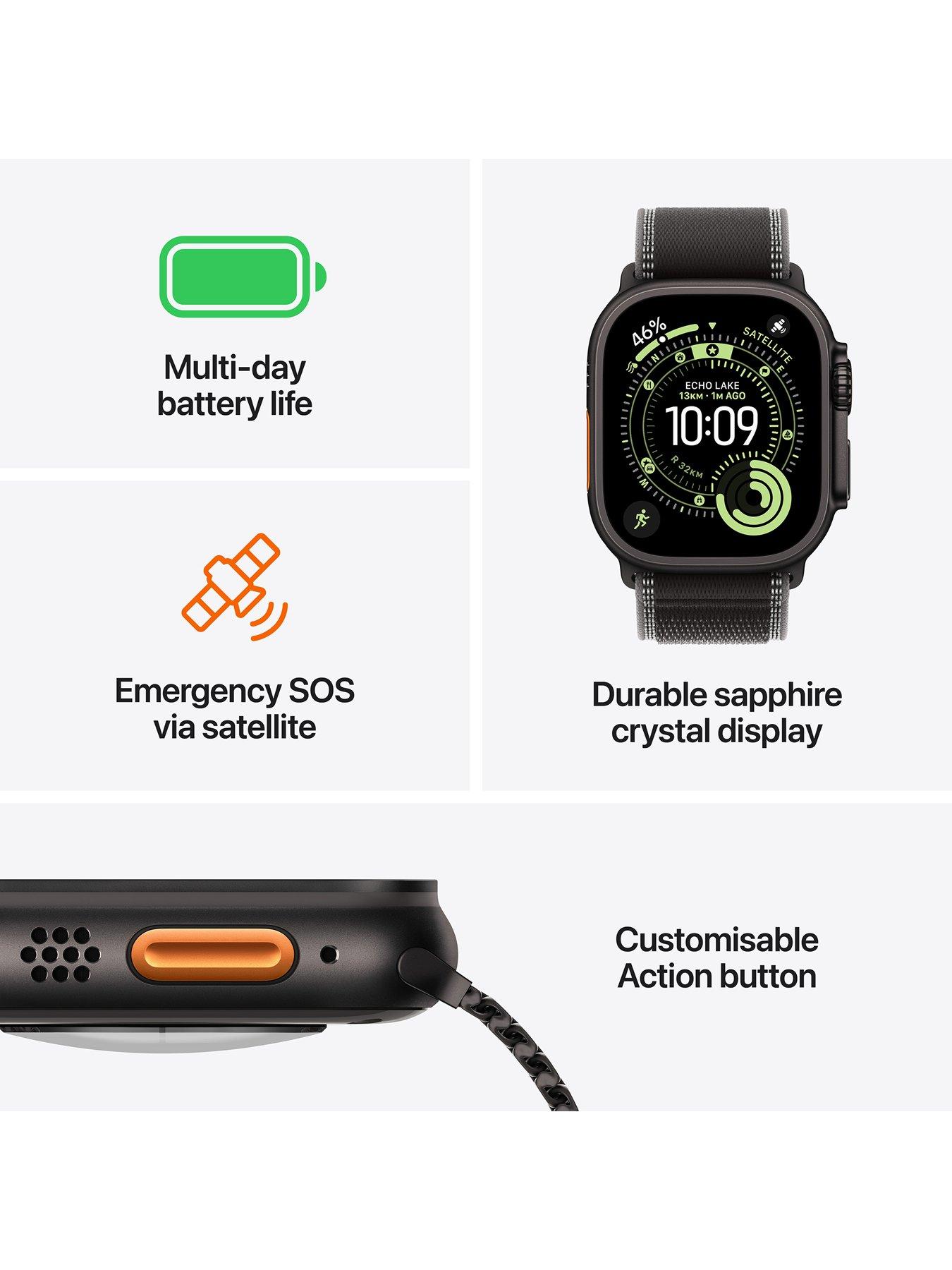 Image 2 of 7 of Apple Watch Ultra 3 (GPS + Cellular, 2025) 49mm&nbsp;Black Titanium Case with Black/Charcoal Trail Loop - S/M