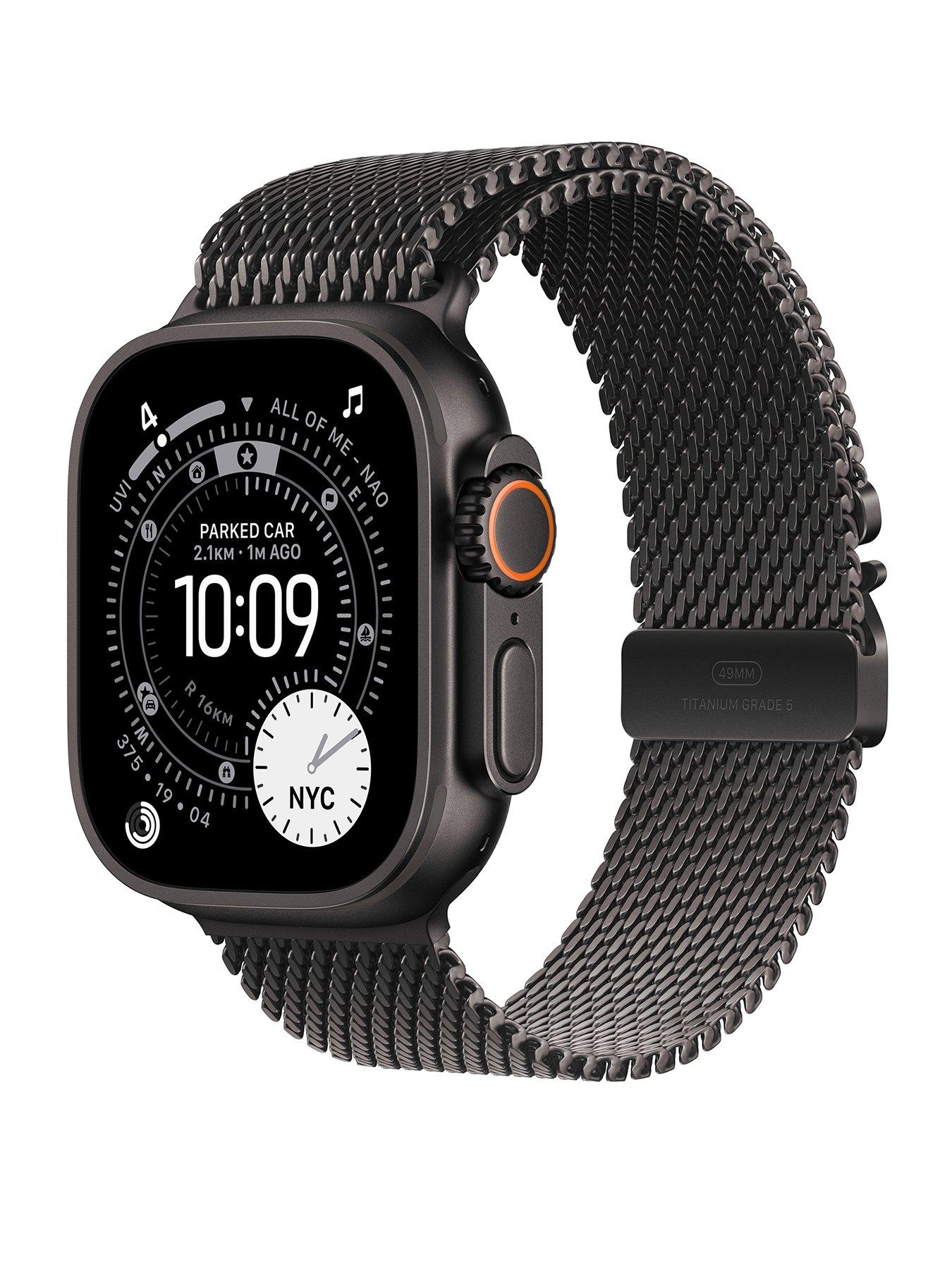 Apple Watch Ultra 3 (GPS + Cellular, 2025) 49mm Black Titanium Case with Black Titanium Milanese Loop - Large