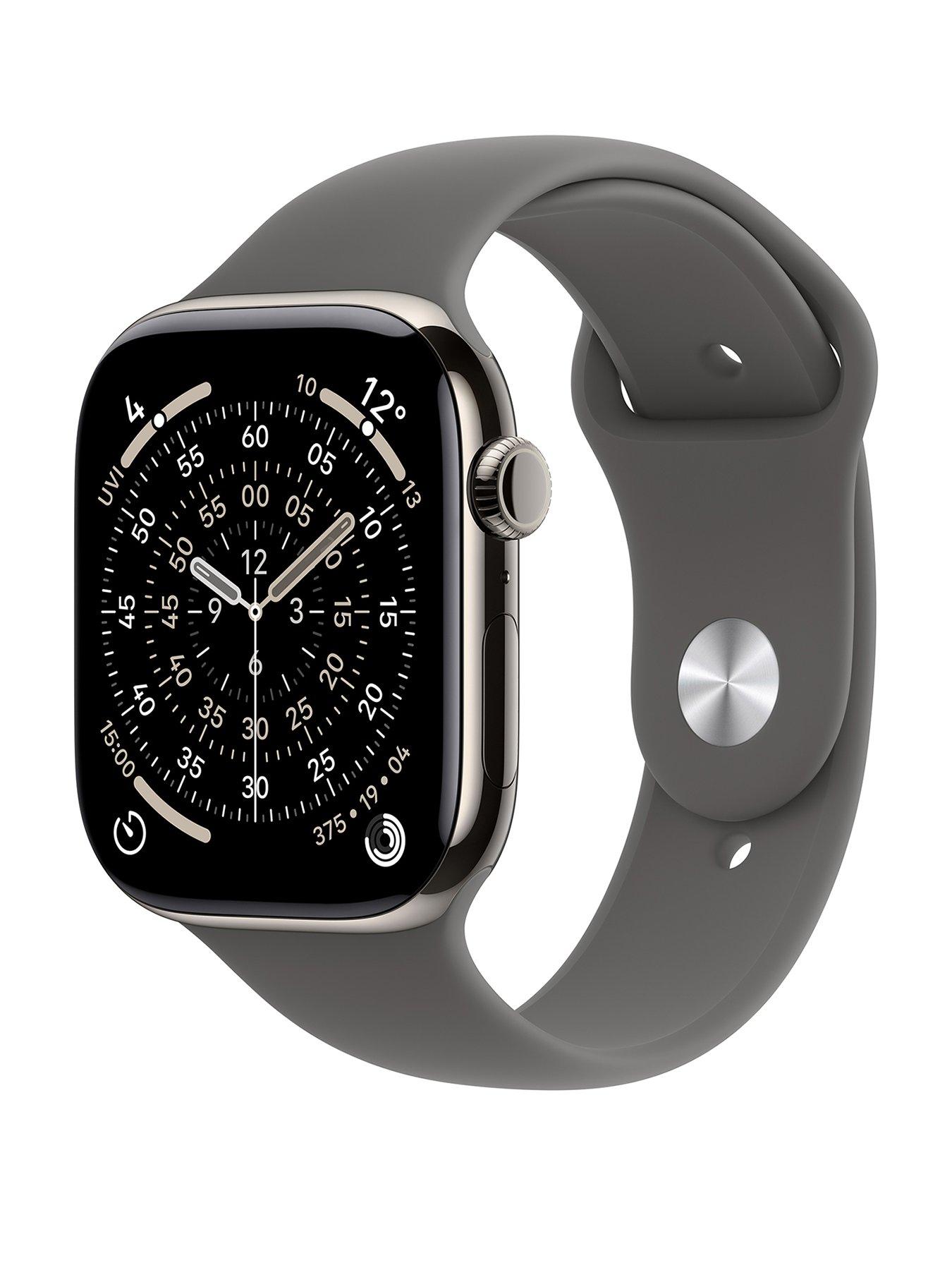Apple Watch Series 11 (GPS + Cellular, 2025) 42mm Natural Titanium Case with Stone Grey Sport Band - M/L