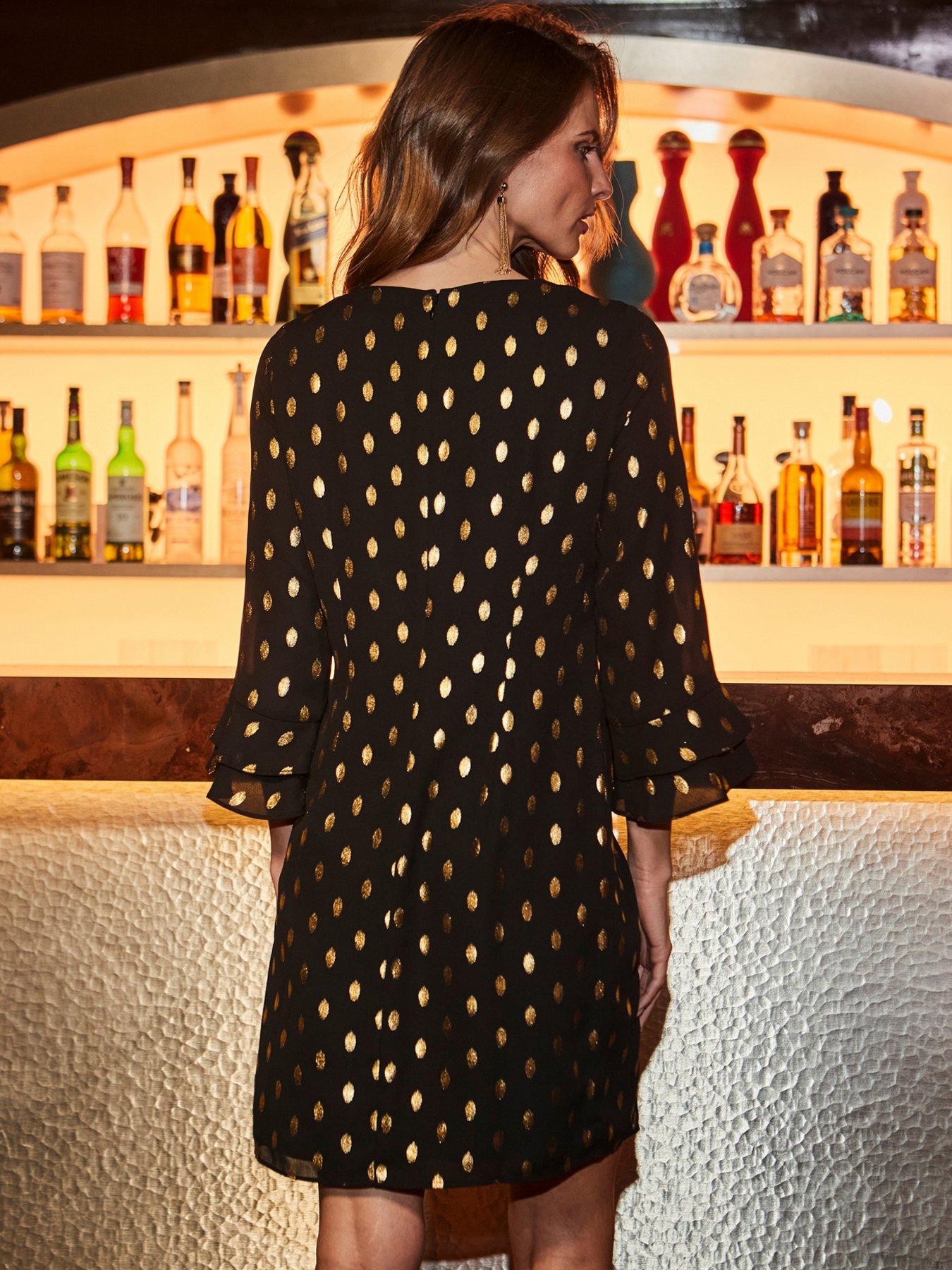 black dress pants with grey suit jacket Black & Gold Jacquard Button Front Tunic Dress