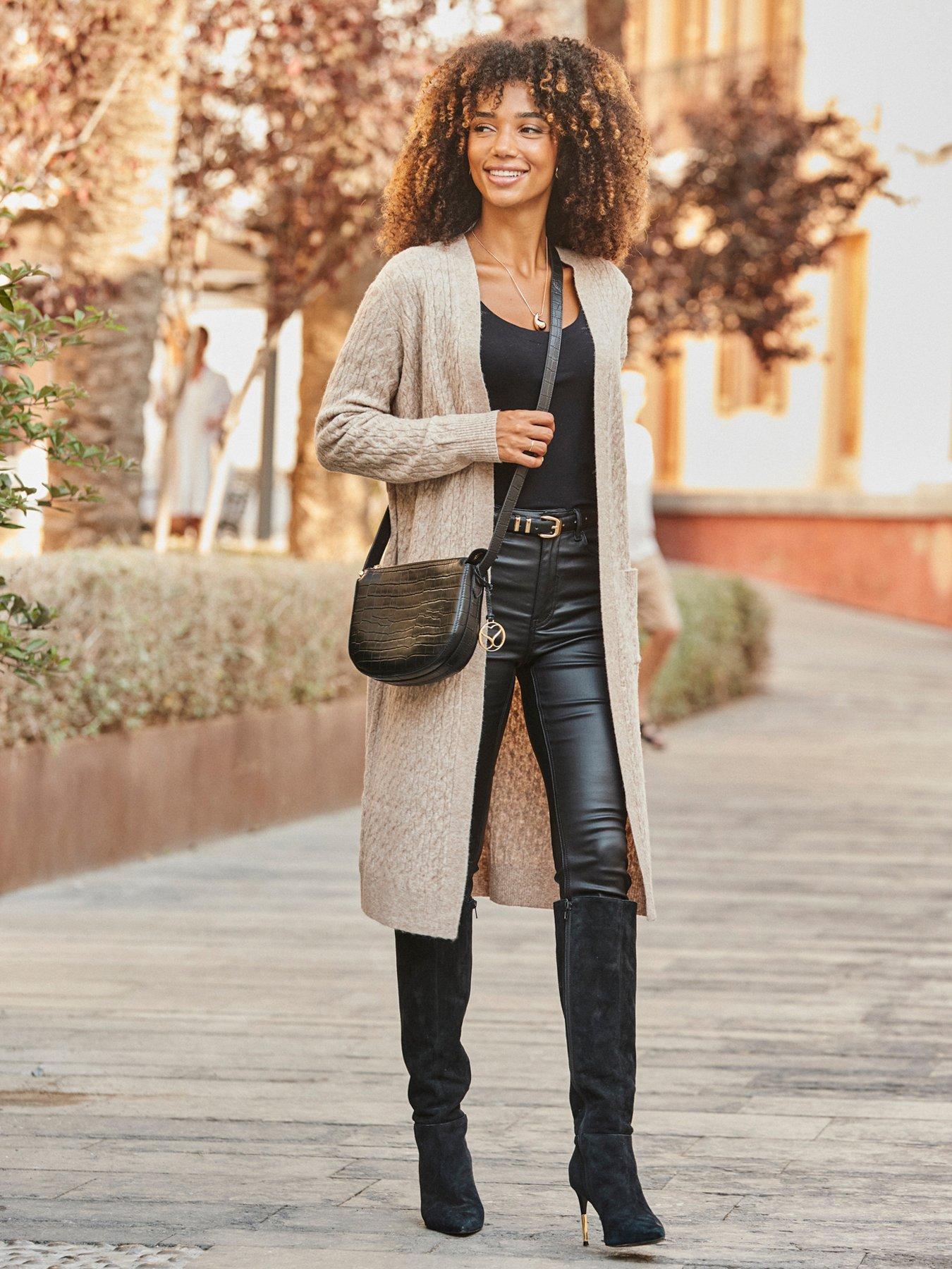 Sosandar Camel Super Cosy Cable Knit Longline Cardigan Beige Very