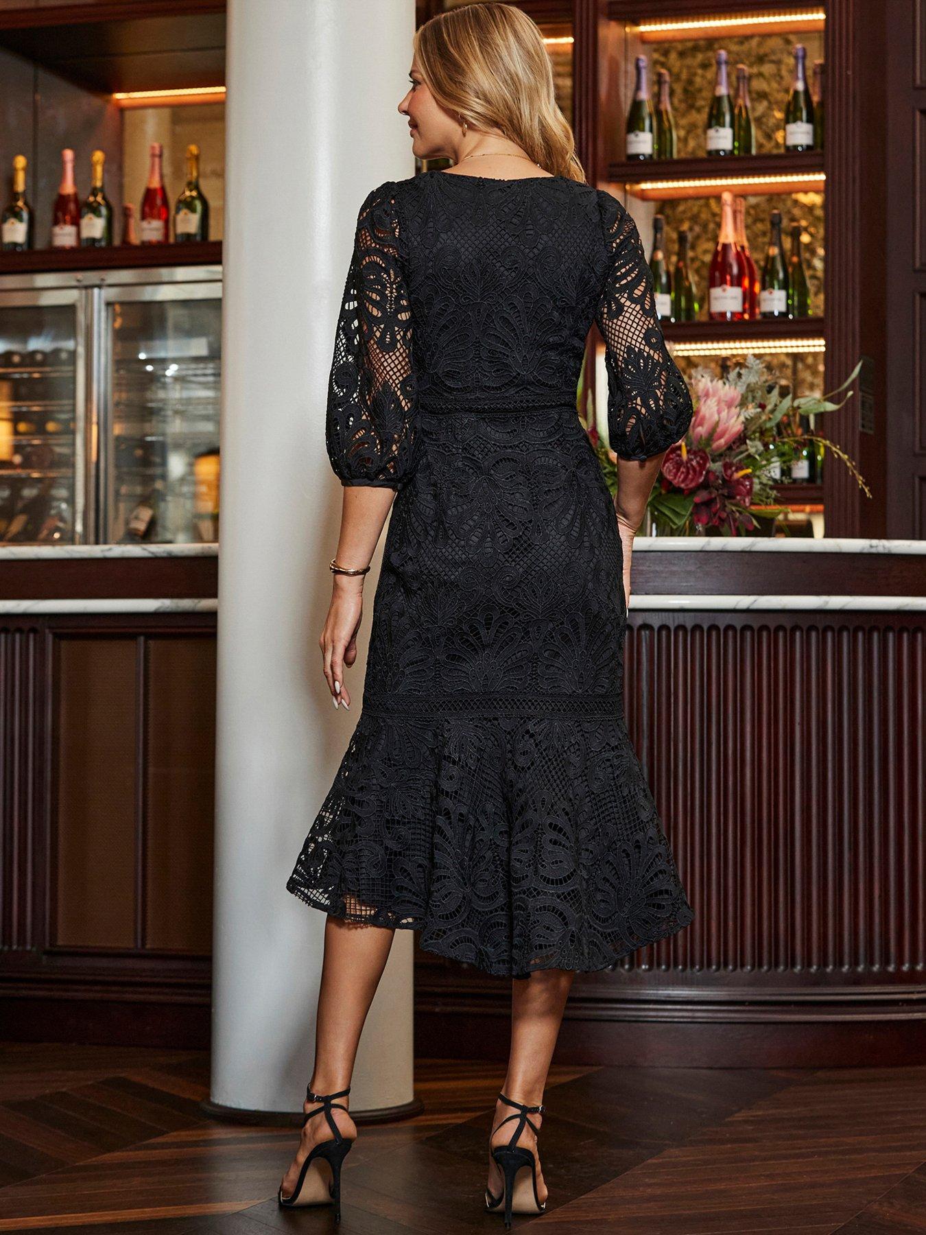 Image 2 of 6 of Sosandar Luxe Lace Midi Dress - Black