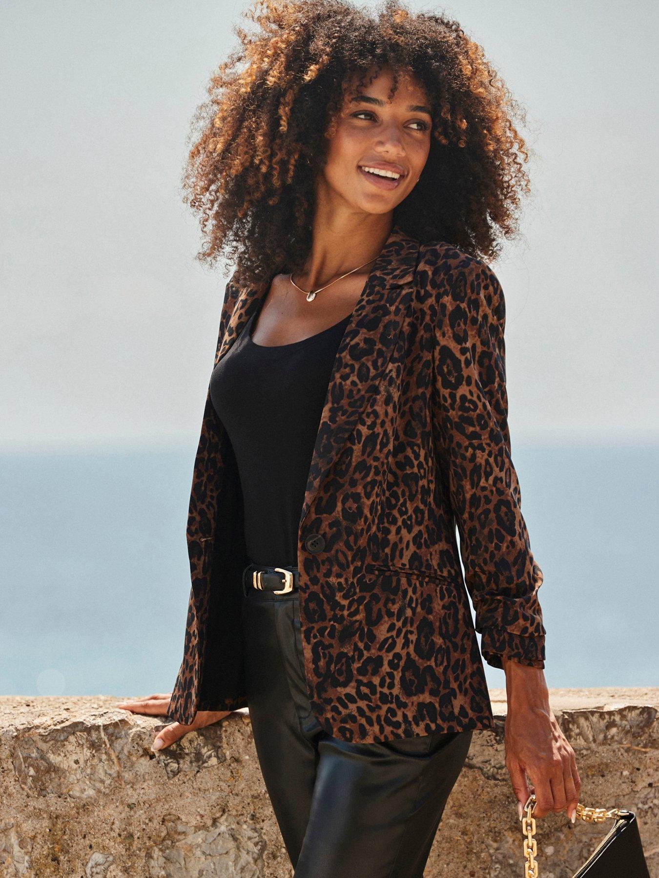Sosandar Leopard Print Single Breasted Blazer - Brown