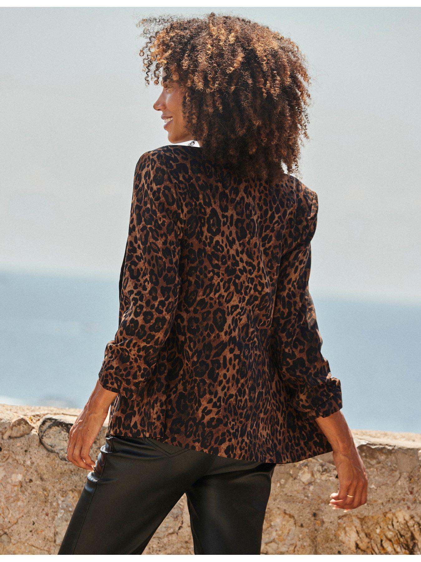 Image 2 of 3 of Sosandar Leopard Print Single Breasted Blazer - Brown