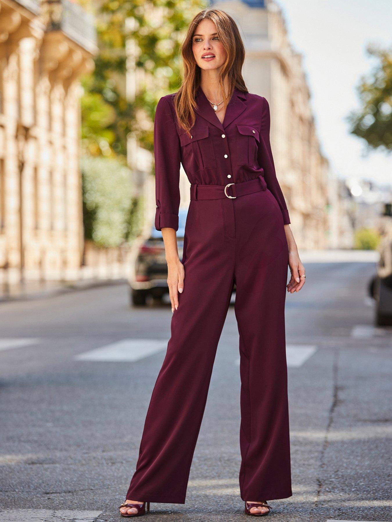 Sosandar Burgundy Utility Pocket Belted Jumpsuit Red Very