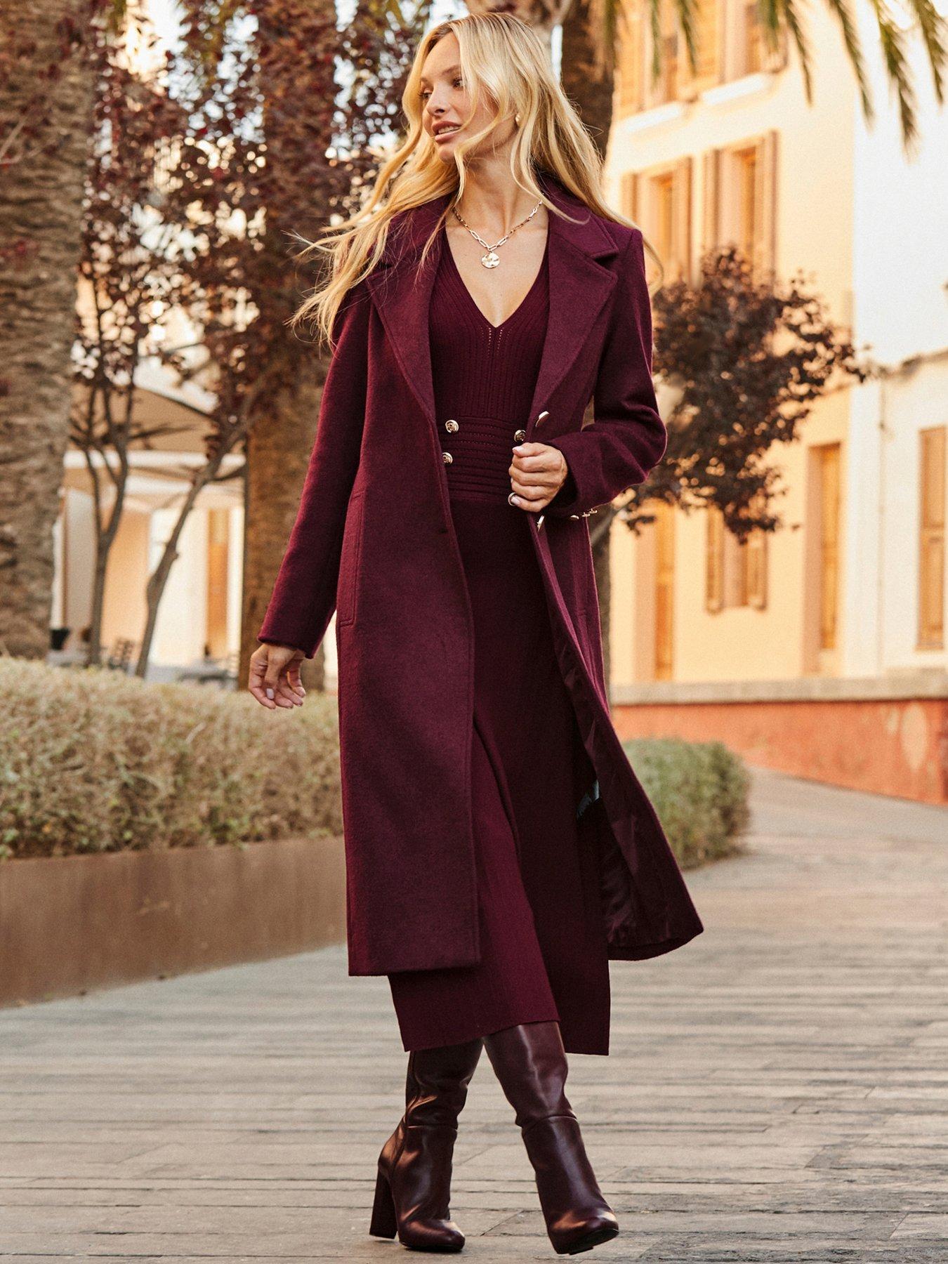 Red Wine Button-Front Blazer Fleece Dress - Women Size S