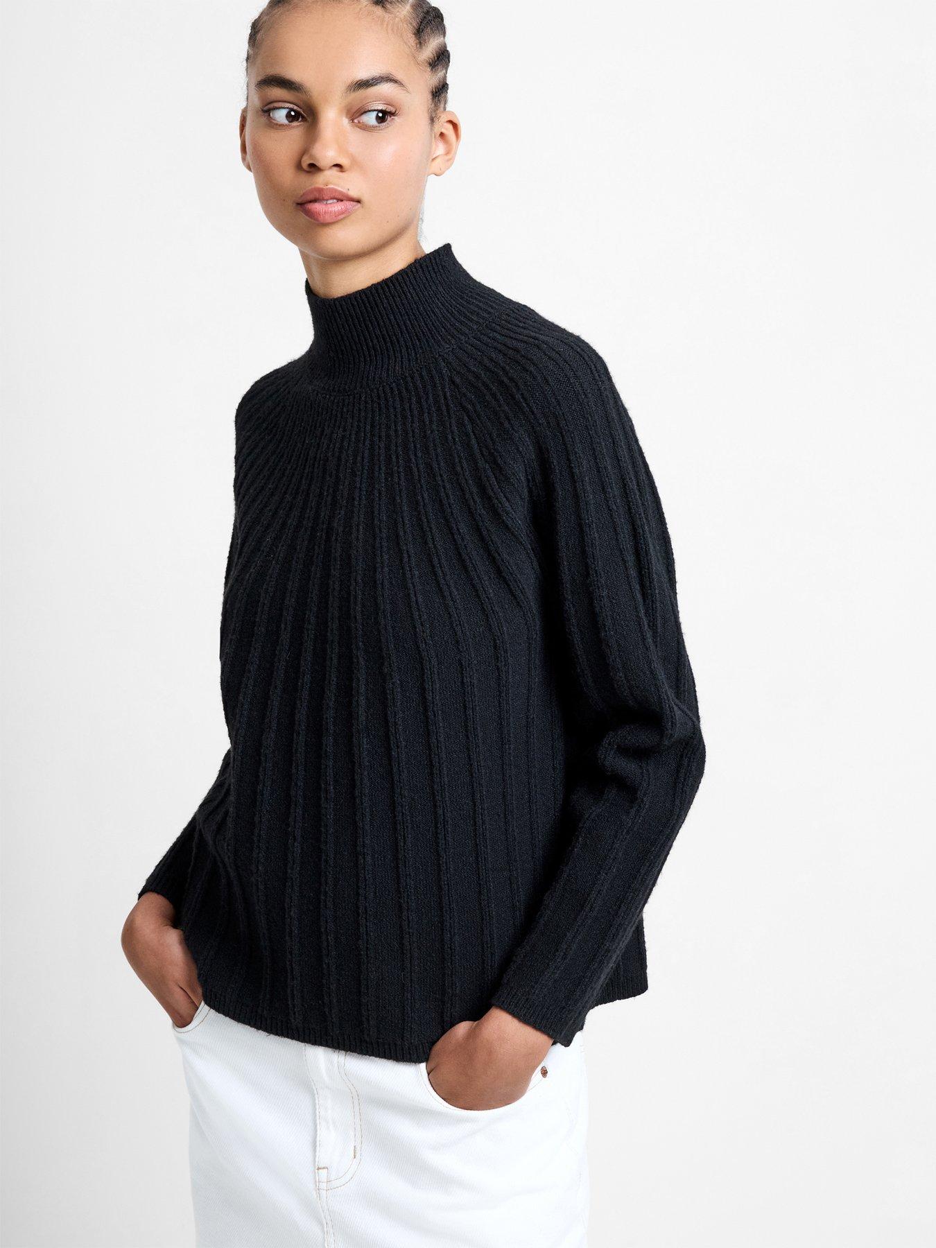 French Connection High Neck Relaxed Knit Jumper With Wool - Black