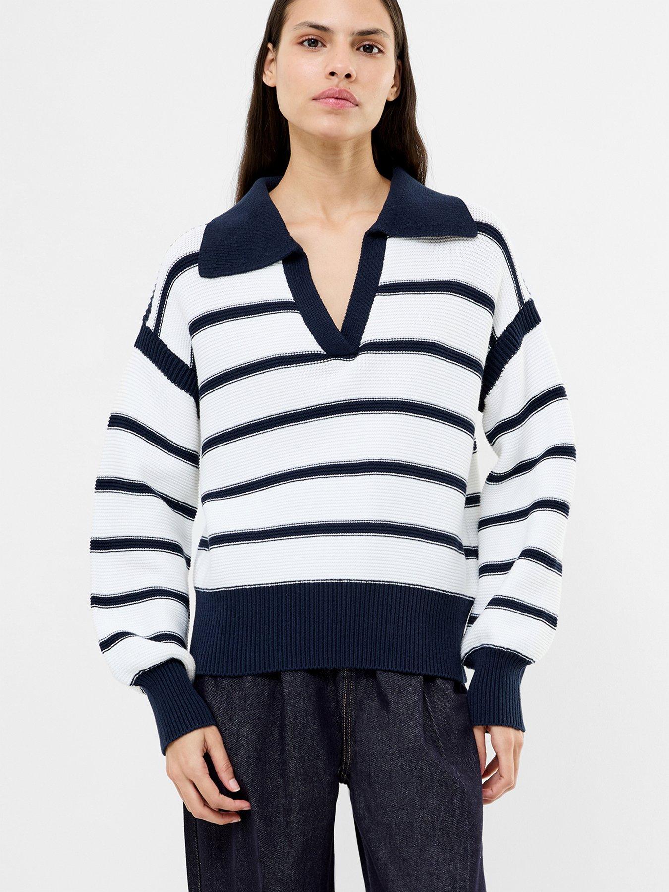 undefined Striped V-Neck Collared Polo Knit Jumper - Multi