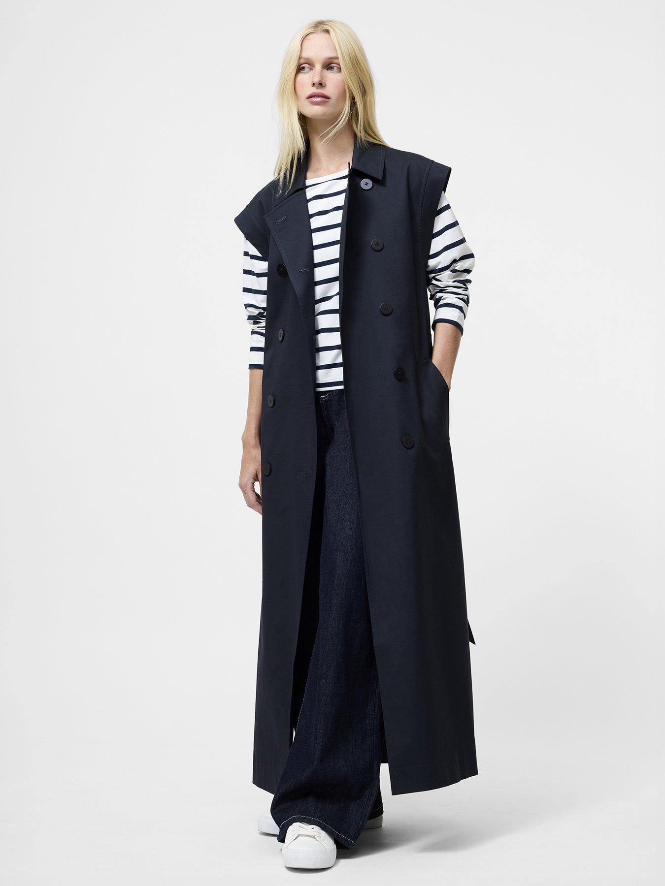 French Connection Sleeveless Double Breasted Belted Trench Coat - Navy